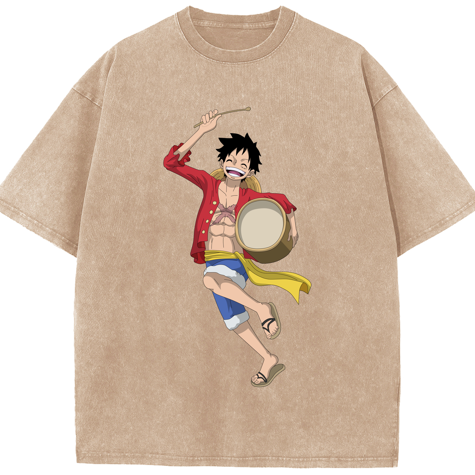 ワンピース モンキー・D・ルフィ ONE PIECE Monkey D. Luffy 綿100% ヴィンテージ風 半袖Tシャツ（フロントプリント）