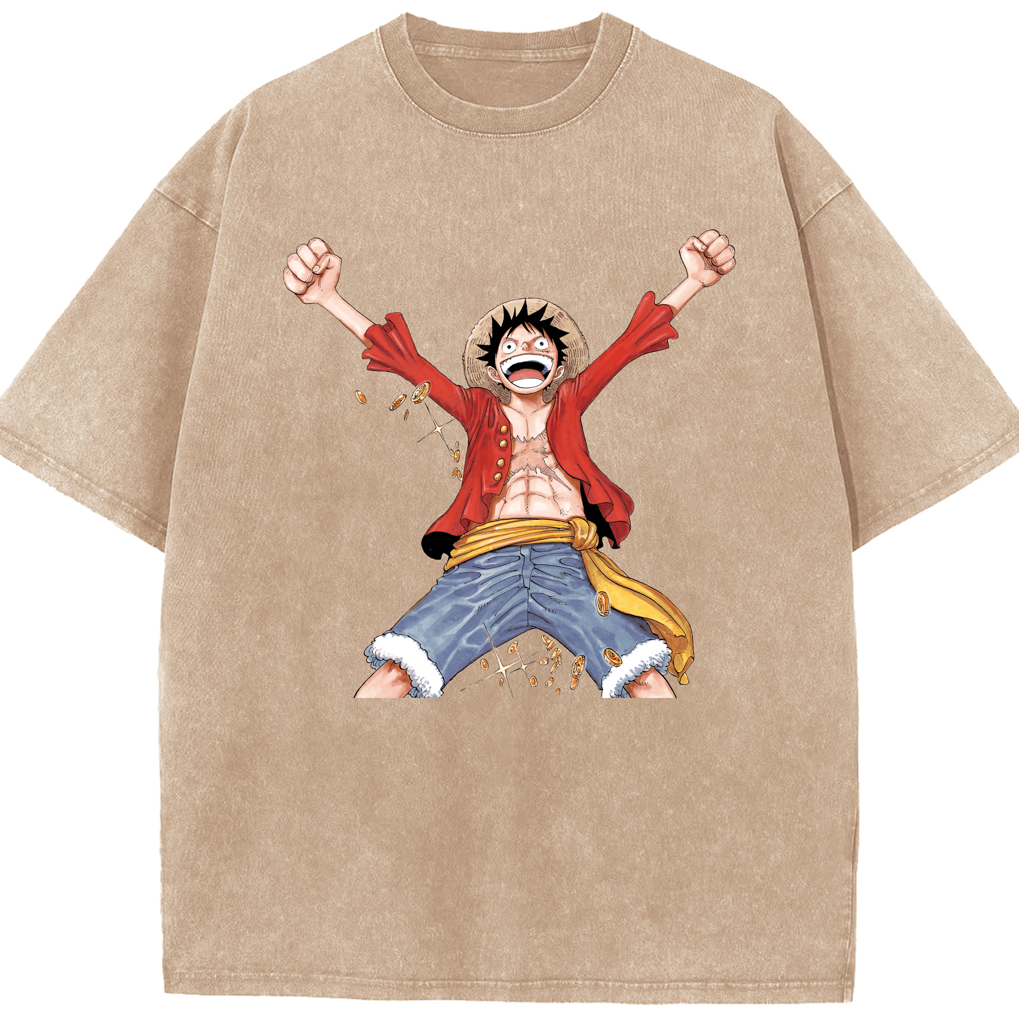 ワンピース モンキー・D・ルフィ ONE PIECE Monkey D. Luffy 綿100% ヴィンテージ風 半袖Tシャツ（フロントプリント）