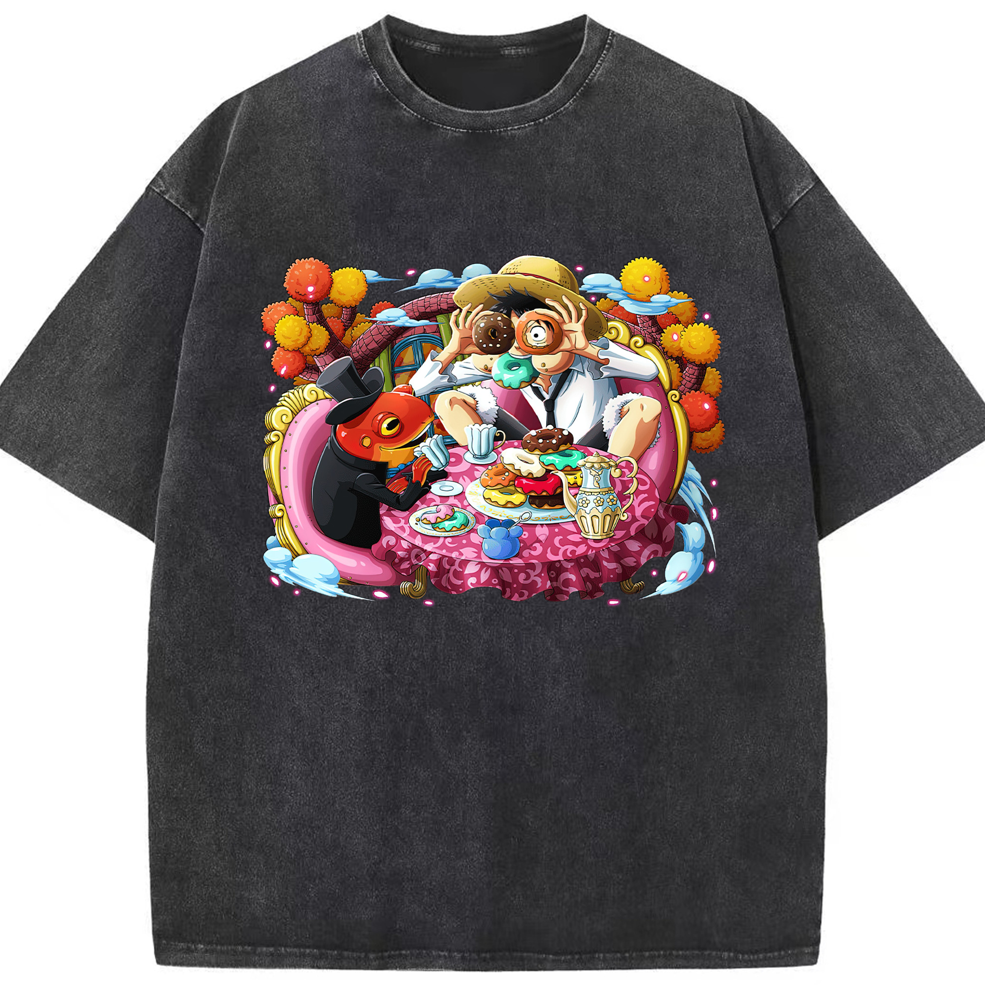 ワンピース モンキー・D・ルフィ ONE PIECE Monkey D. Luffy 綿100% ヴィンテージ風 半袖Tシャツ（フロントプリント）