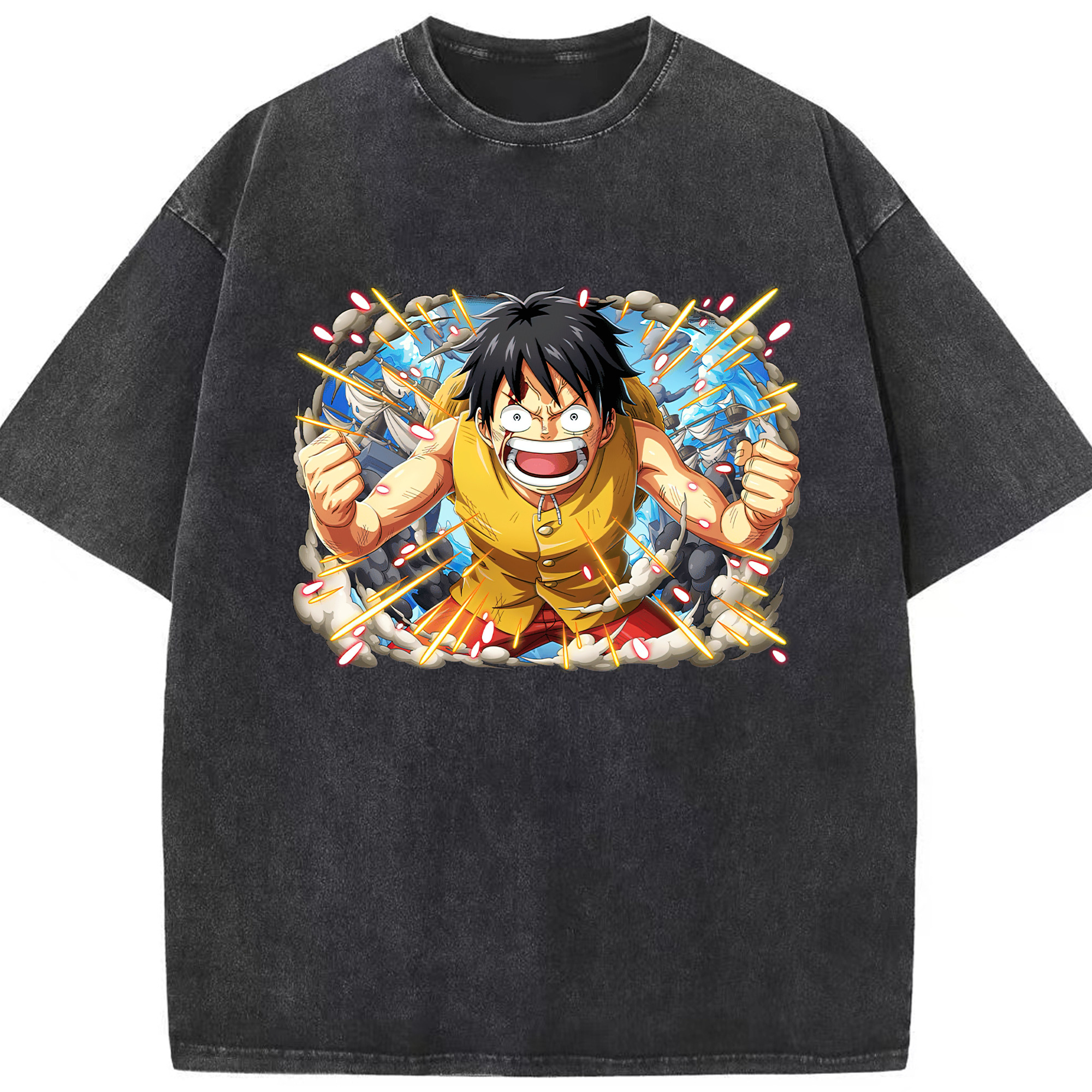 ワンピース モンキー・D・ルフィ ONE PIECE Monkey D. Luffy 綿100% ヴィンテージ風 半袖Tシャツ（フロントプリント）