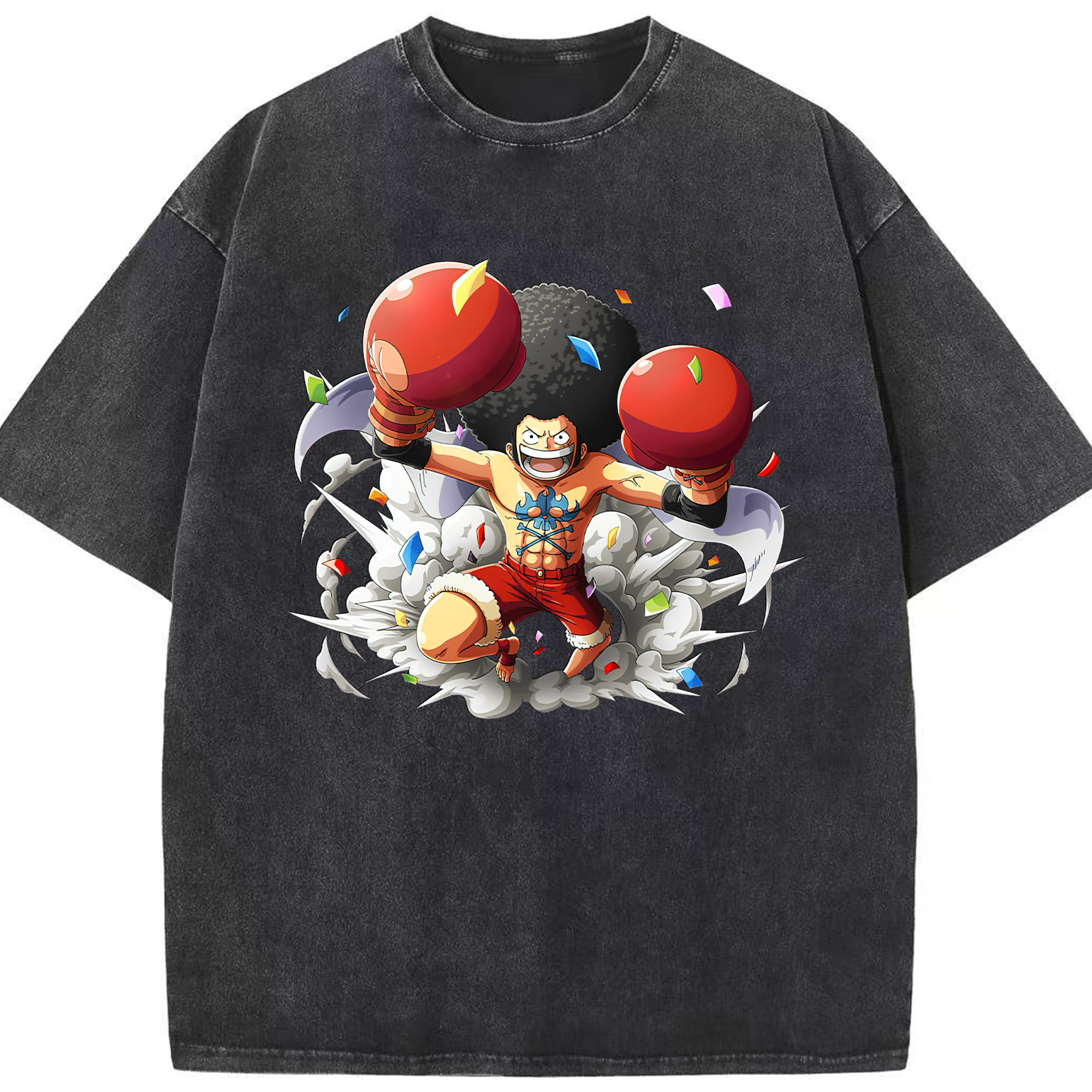 ワンピース モンキー・D・ルフィ ONE PIECE Monkey D. Luffy 綿100% ヴィンテージ風 半袖Tシャツ（フロントプリント）