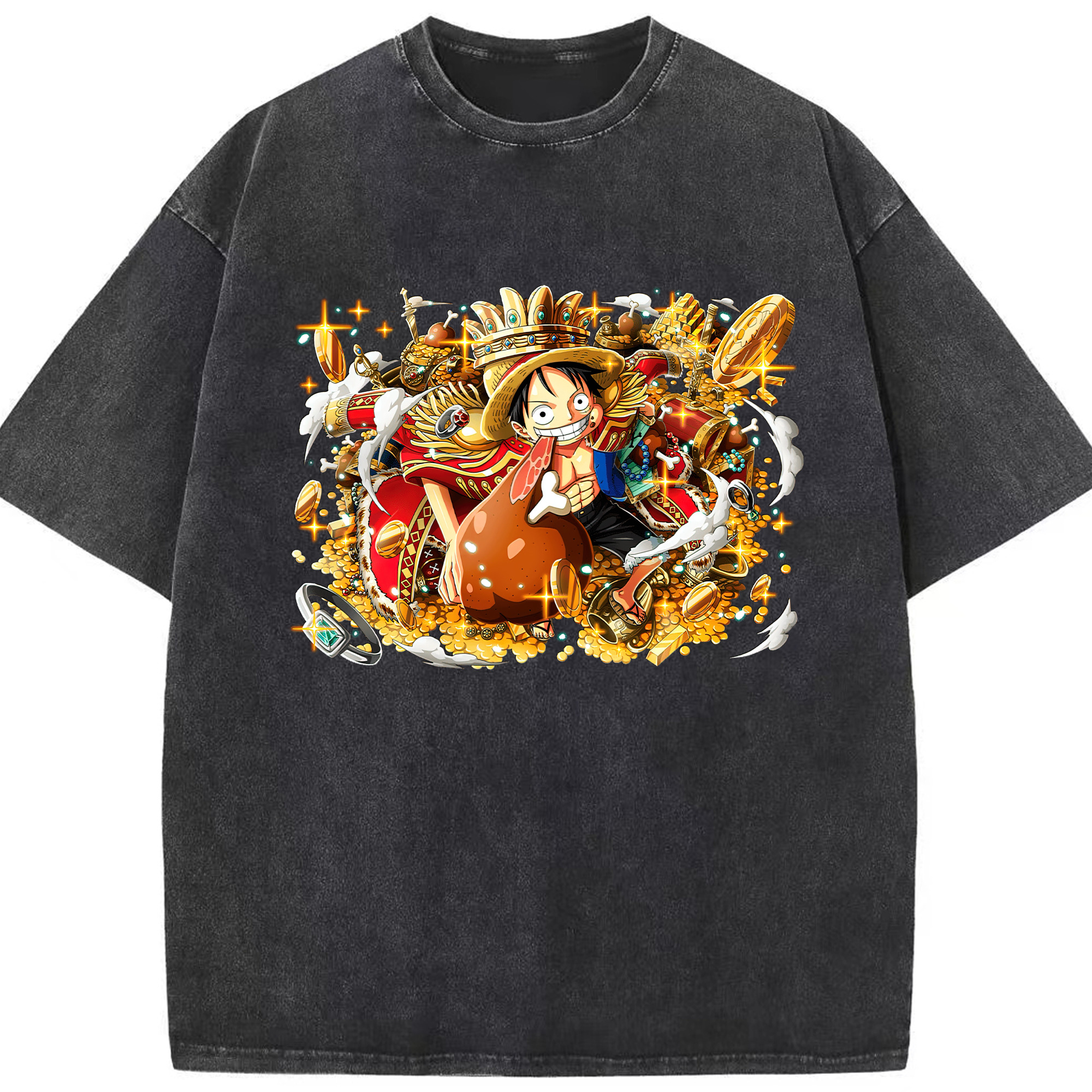 ワンピース モンキー・D・ルフィ ONE PIECE Monkey D. Luffy 綿100% ヴィンテージ風 半袖Tシャツ（フロントプリント）