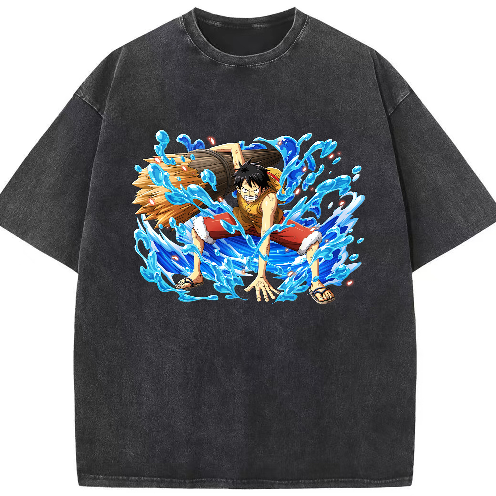 ワンピース モンキー・D・ルフィ ONE PIECE Monkey D. Luffy 綿100% ヴィンテージ風 半袖Tシャツ（フロントプリント）