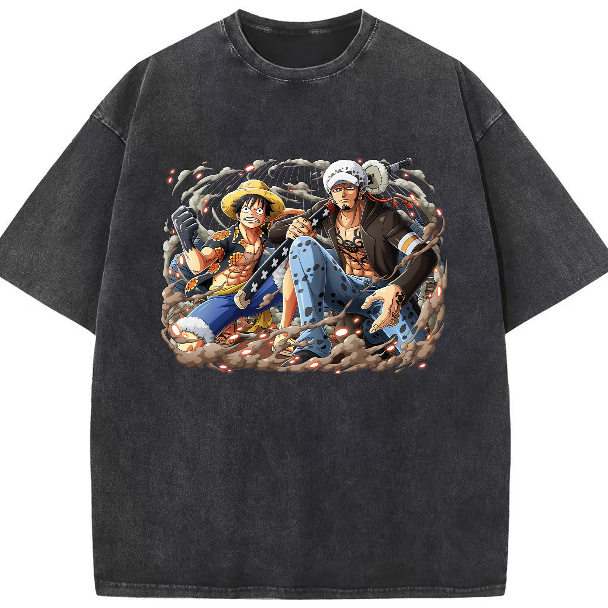 ワンピース モンキー・D・ルフィ ONE PIECE Monkey D. Luffy 綿100% ヴィンテージ風 半袖Tシャツ（フロントプリント）