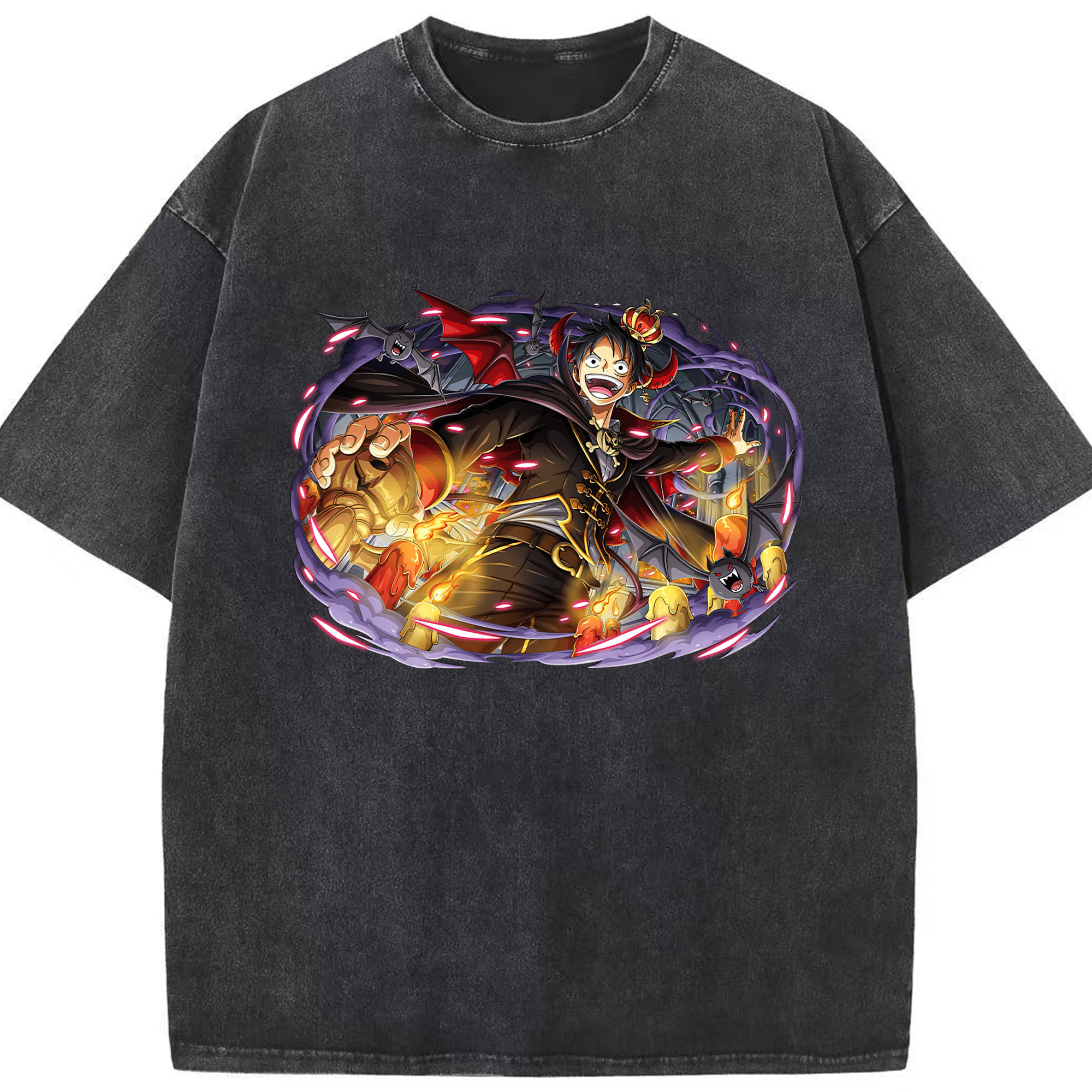 ワンピース モンキー・D・ルフィ ONE PIECE Monkey D. Luffy 綿100% ヴィンテージ風 半袖Tシャツ（フロントプリント）