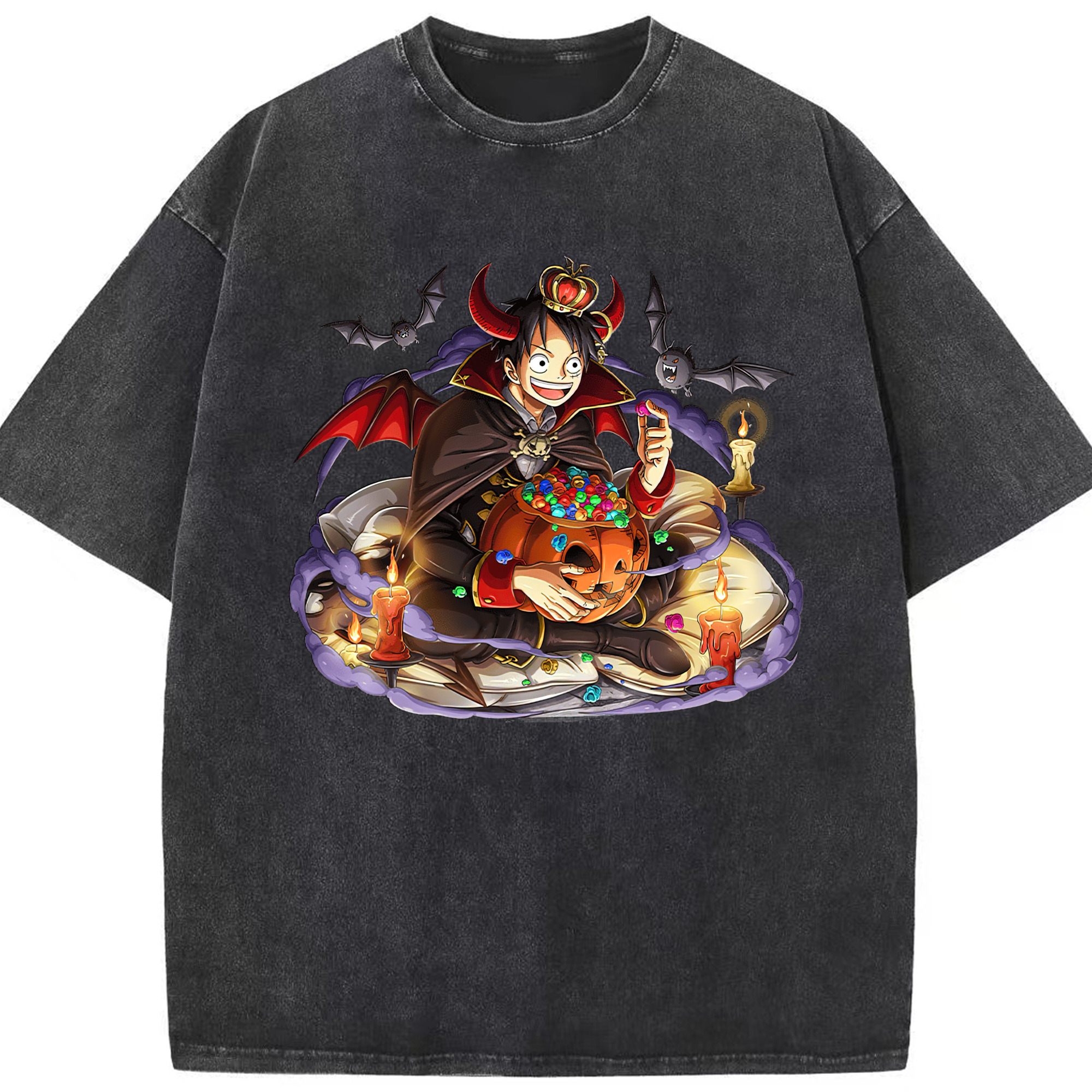 ワンピース モンキー・D・ルフィ ONE PIECE Monkey D. Luffy 綿100% ヴィンテージ風 半袖Tシャツ（フロントプリント）