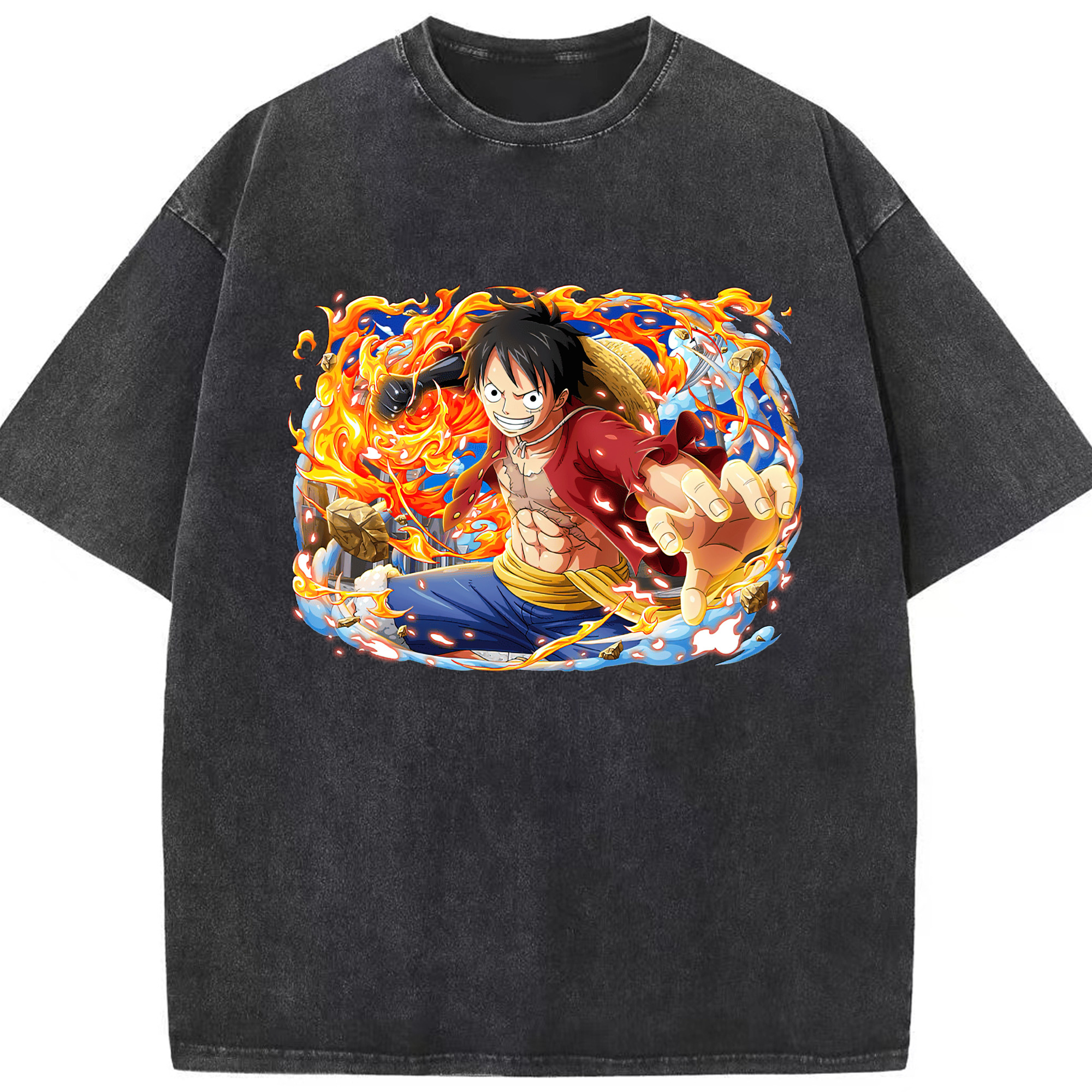 ワンピース モンキー・D・ルフィ ONE PIECE Monkey D. Luffy 綿100% ヴィンテージ風 半袖Tシャツ（フロントプリント）