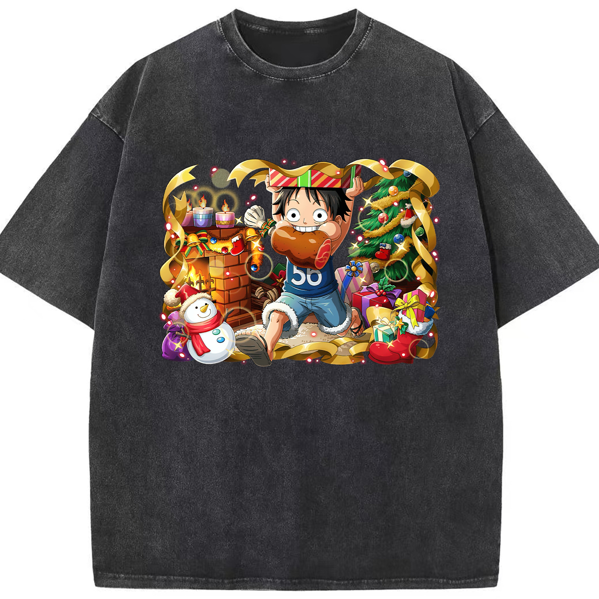 ワンピース モンキー・D・ルフィ ONE PIECE Monkey D. Luffy 綿100% ヴィンテージ風 半袖Tシャツ（フロントプリント）