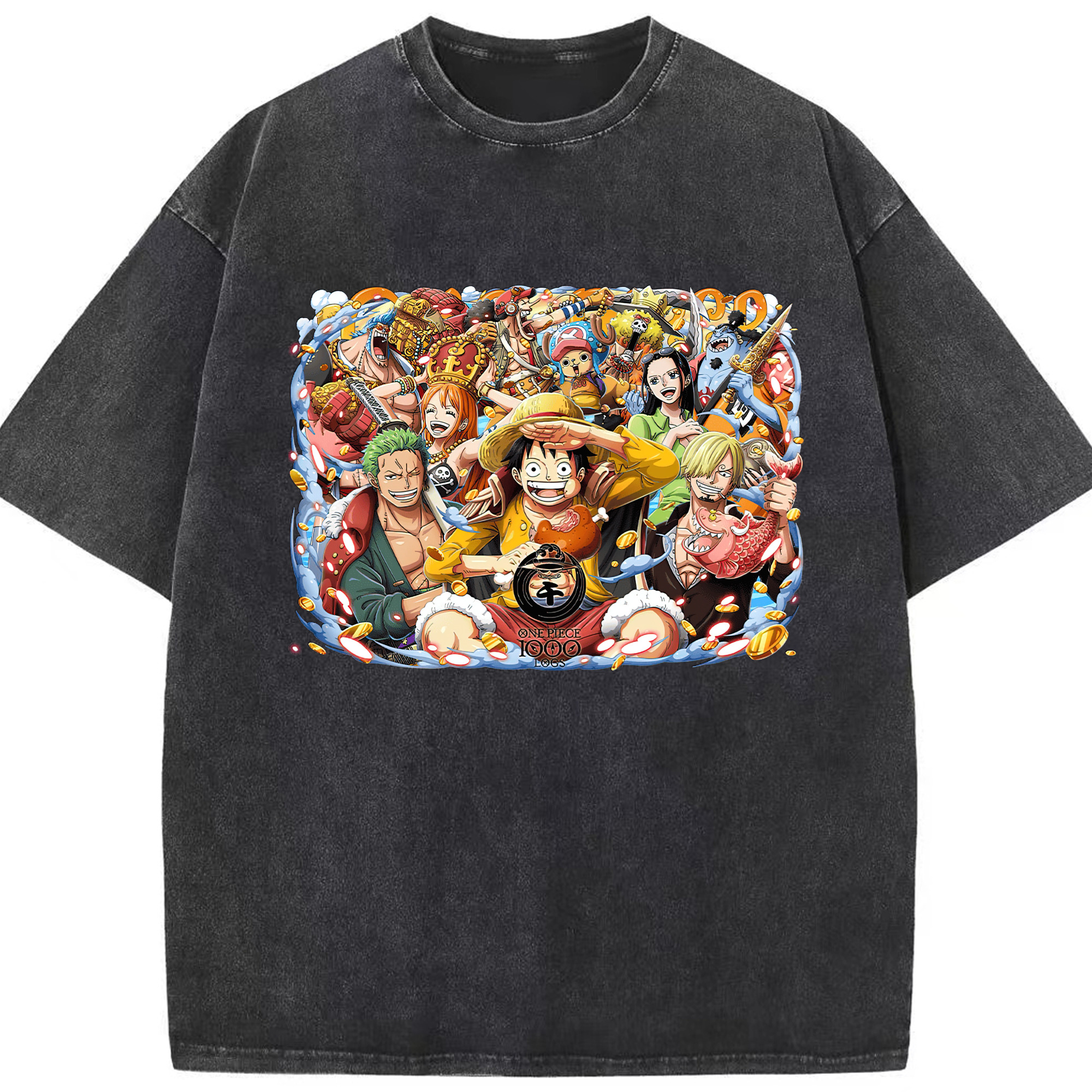 ワンピース モンキー・D・ルフィ ONE PIECE Monkey D. Luffy 綿100% ヴィンテージ風 半袖Tシャツ（フロントプリント）