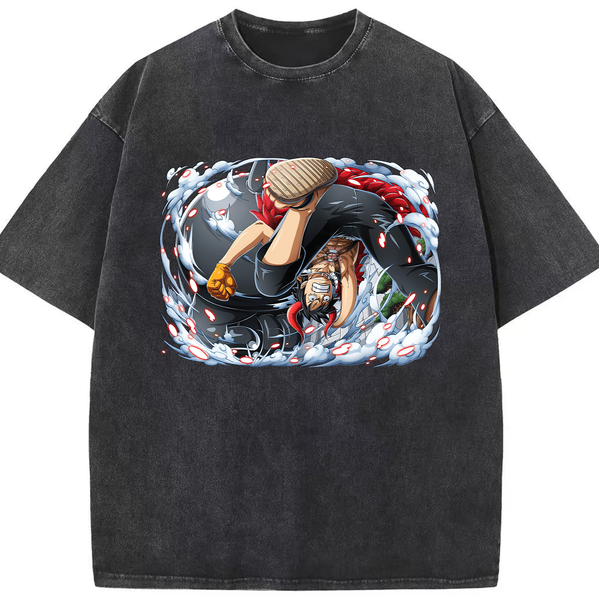（画像用） ワンピース モンキー・D・ルフィ ONE PIECE Monkey D. Luffy 綿100% ヴィンテージ風 半袖Tシャツ（フロントプリント）