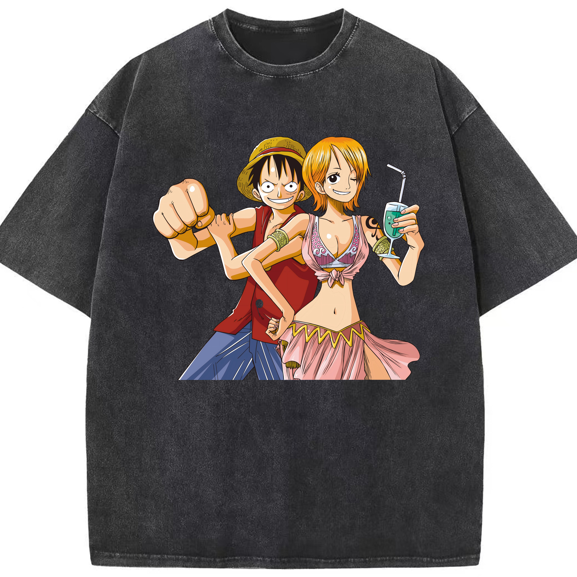 ワンピース モンキー・D・ルフィ ONE PIECE Monkey D. Luffy 綿100% ヴィンテージ風 半袖Tシャツ（フロントプリント）
