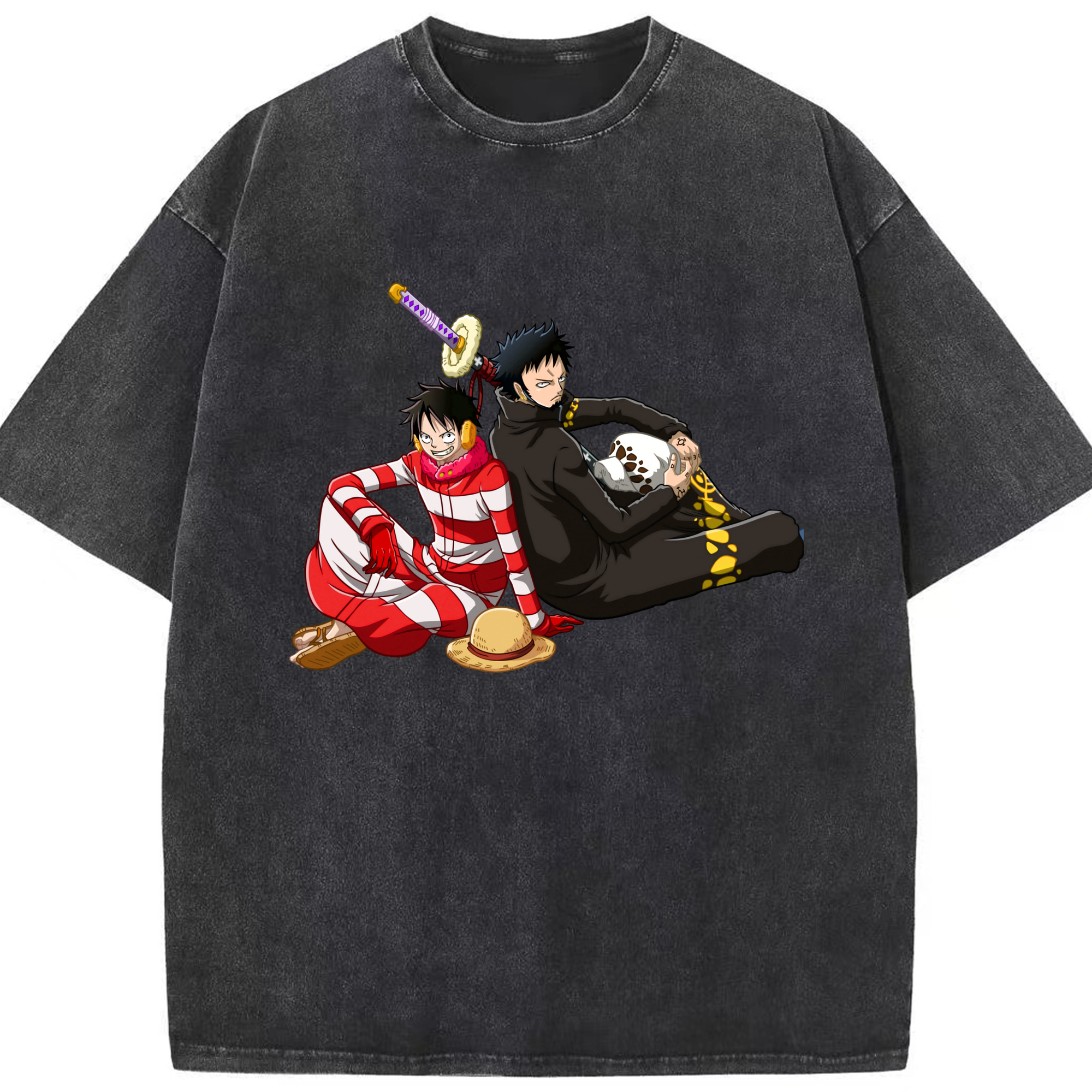 ワンピース モンキー・D・ルフィ ONE PIECE Monkey D. Luffy 綿100% ヴィンテージ風 半袖Tシャツ（フロントプリント）