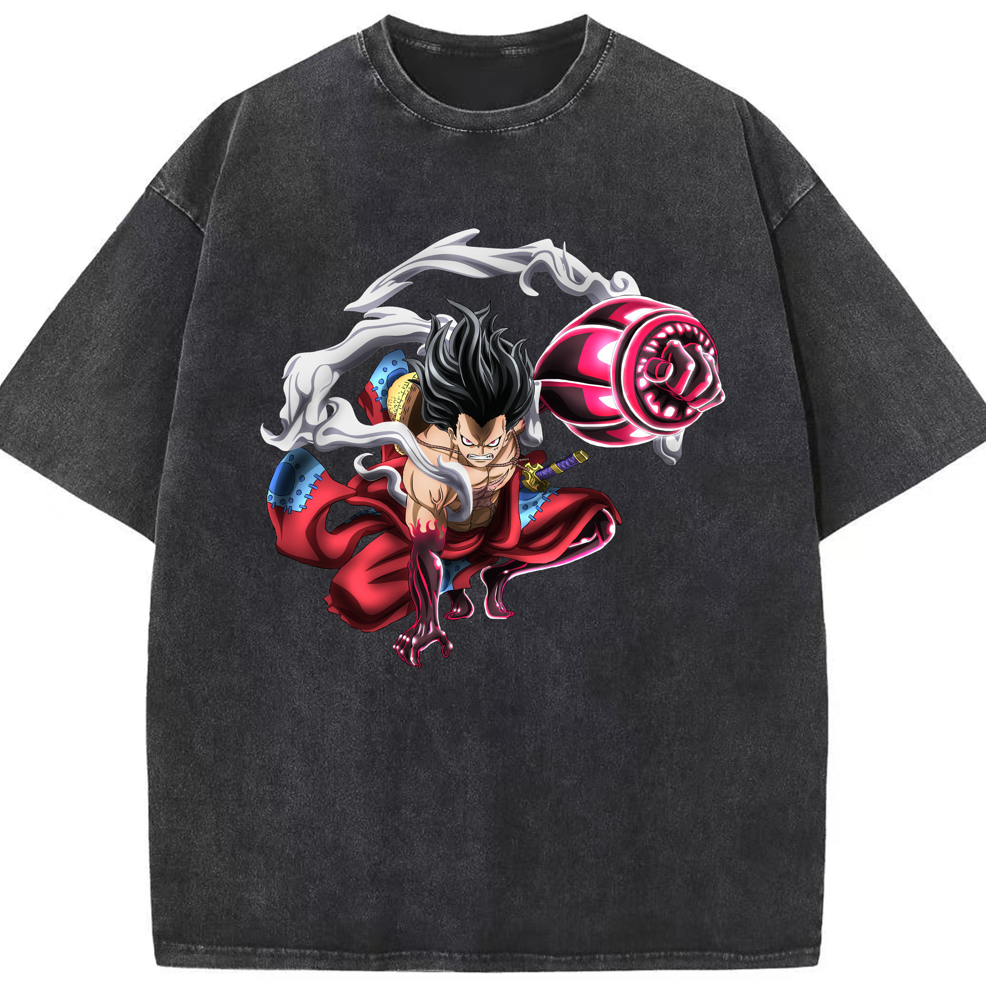 ワンピース モンキー・D・ルフィ ONE PIECE Monkey D. Luffy 綿100% ヴィンテージ風 半袖Tシャツ（フロントプリント）