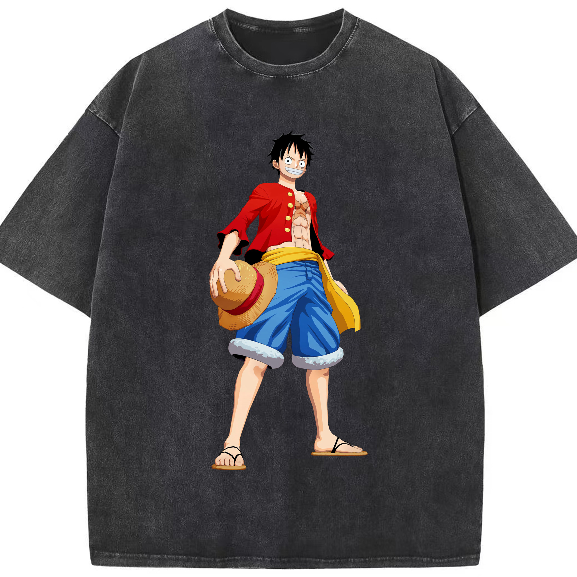 ワンピース モンキー・D・ルフィ ONE PIECE Monkey D. Luffy 綿100% ヴィンテージ風 半袖Tシャツ（フロントプリント）