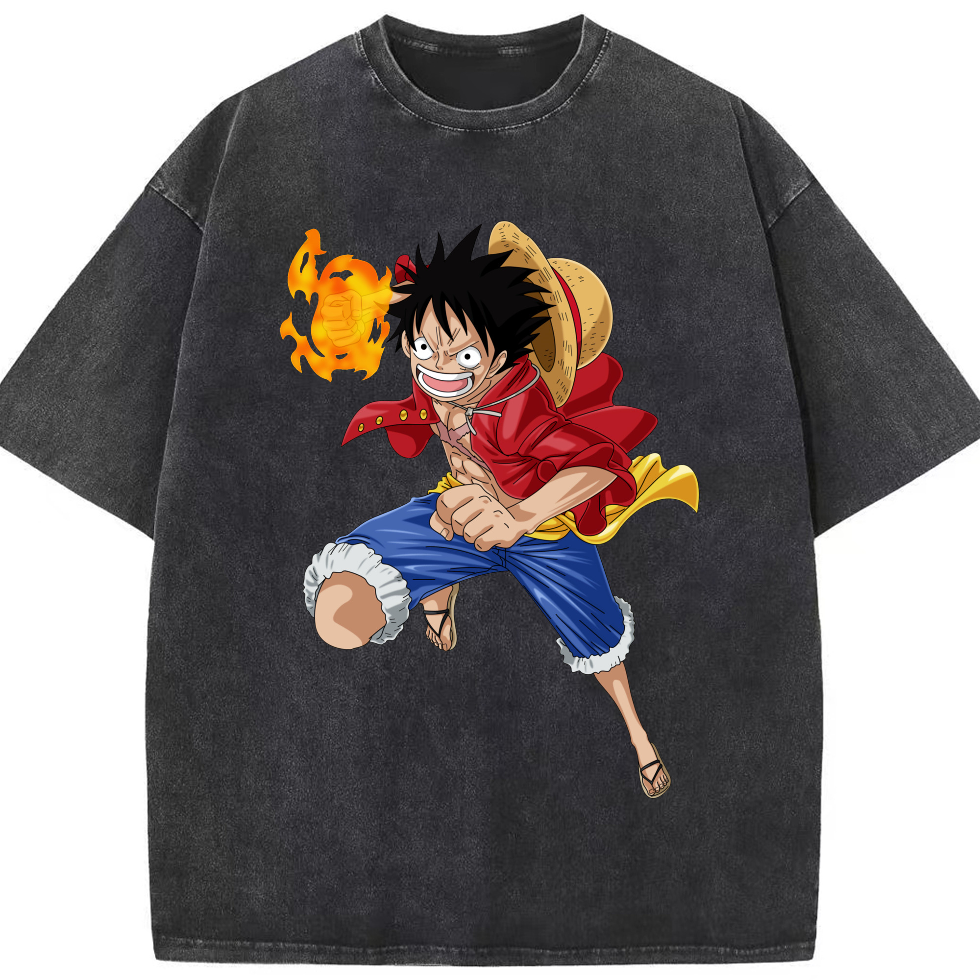 ワンピース モンキー・D・ルフィ ONE PIECE Monkey D. Luffy 綿100% ヴィンテージ風 半袖Tシャツ（フロントプリント）