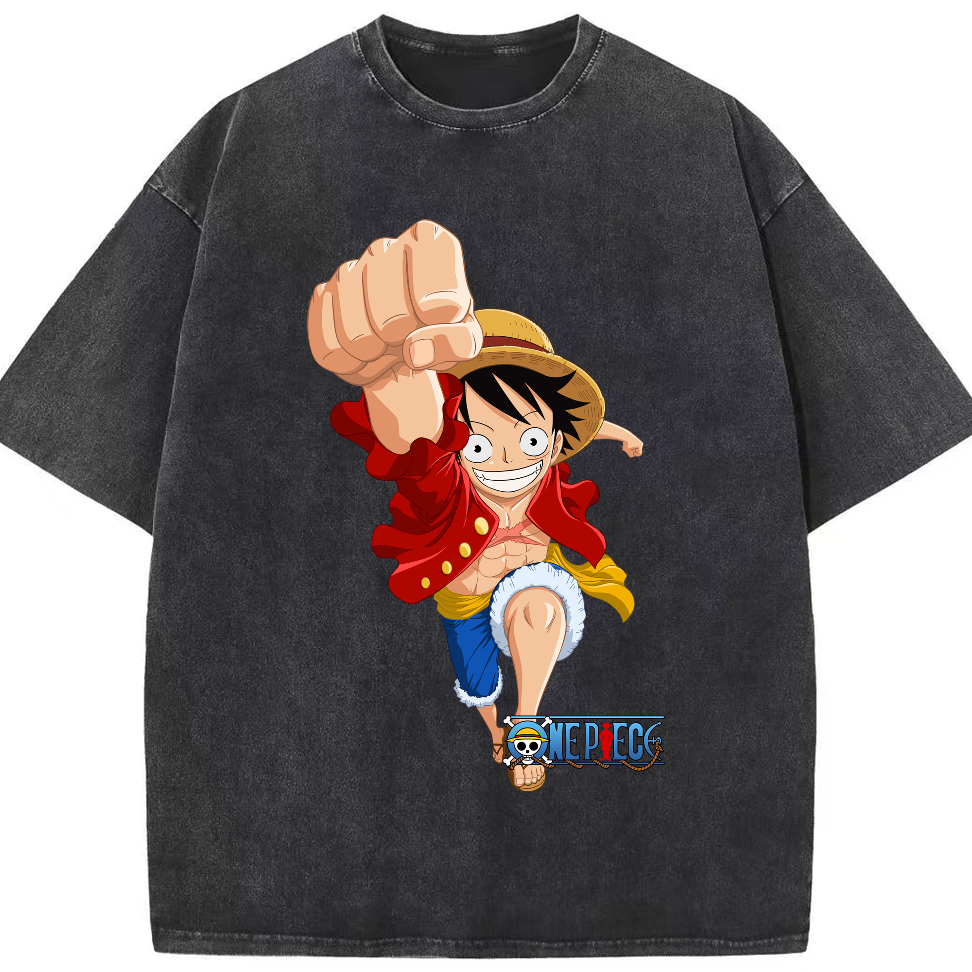 ワンピース モンキー・D・ルフィ ONE PIECE Monkey D. Luffy 綿100% ヴィンテージ風 半袖Tシャツ（フロントプリント）