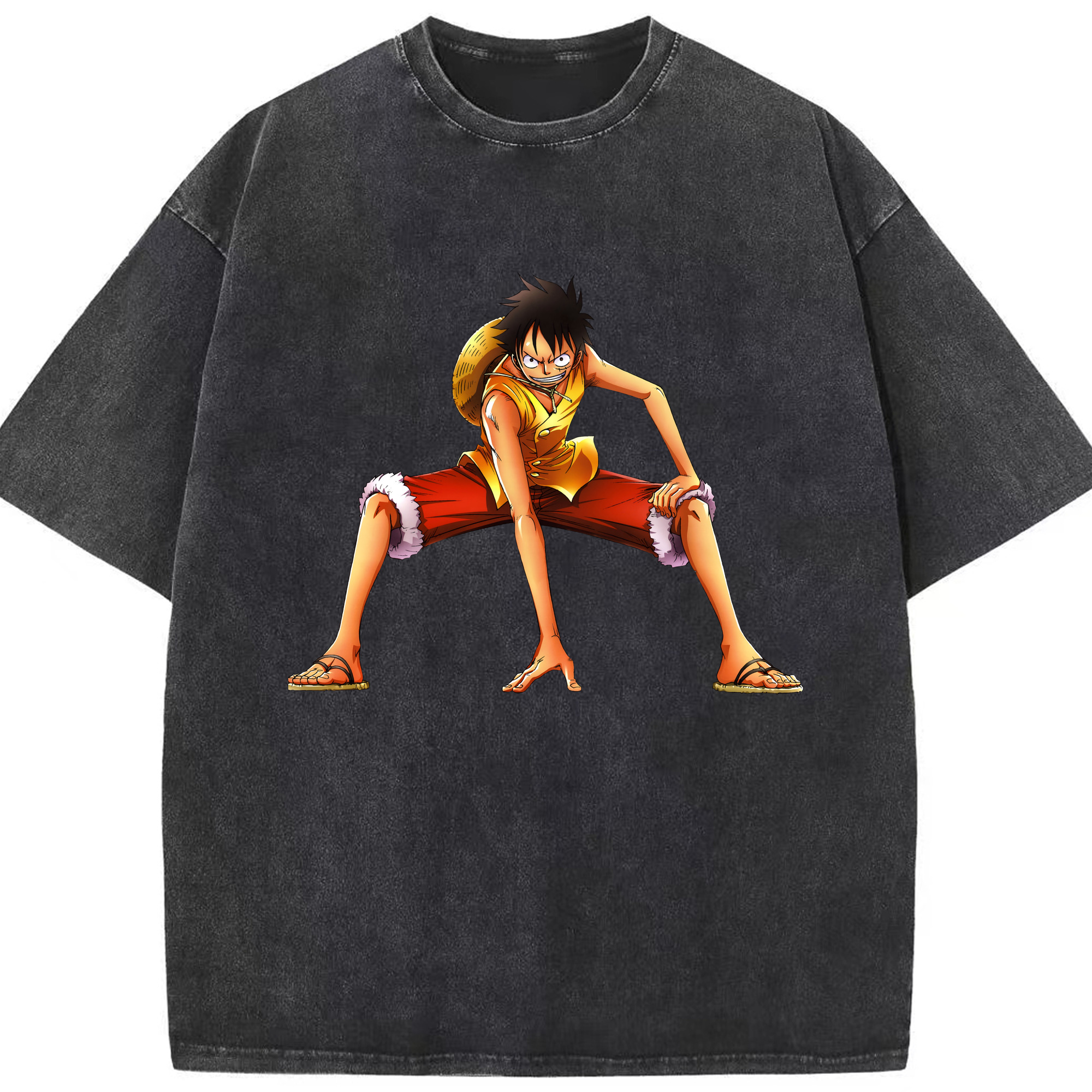ワンピース モンキー・D・ルフィ ONE PIECE Monkey D. Luffy 綿100% ヴィンテージ風 半袖Tシャツ（フロントプリント）