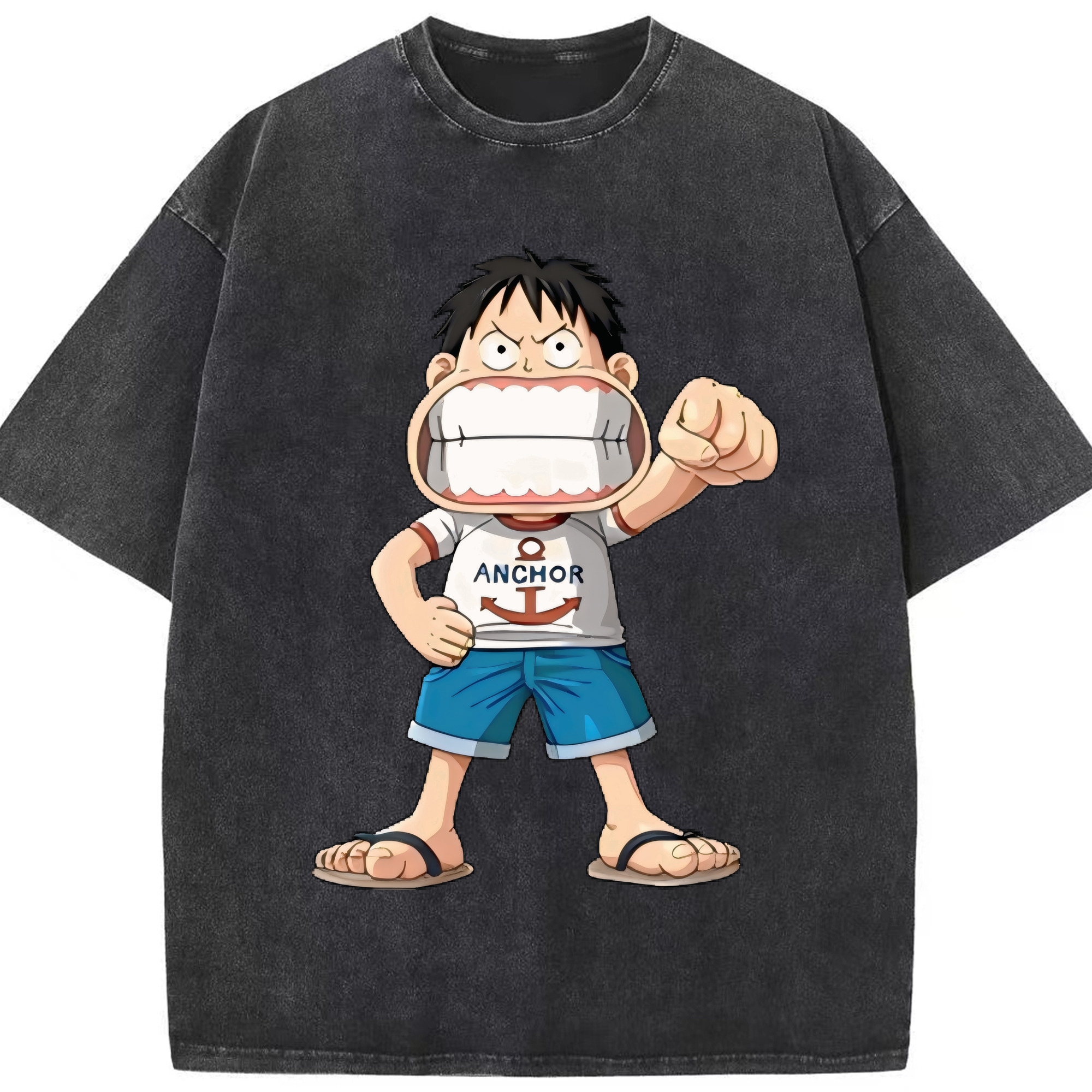（画像用） ワンピース モンキー・D・ルフィ ONE PIECE Monkey D. Luffy 綿100% ヴィンテージ風 半袖Tシャツ（フロントプリント）