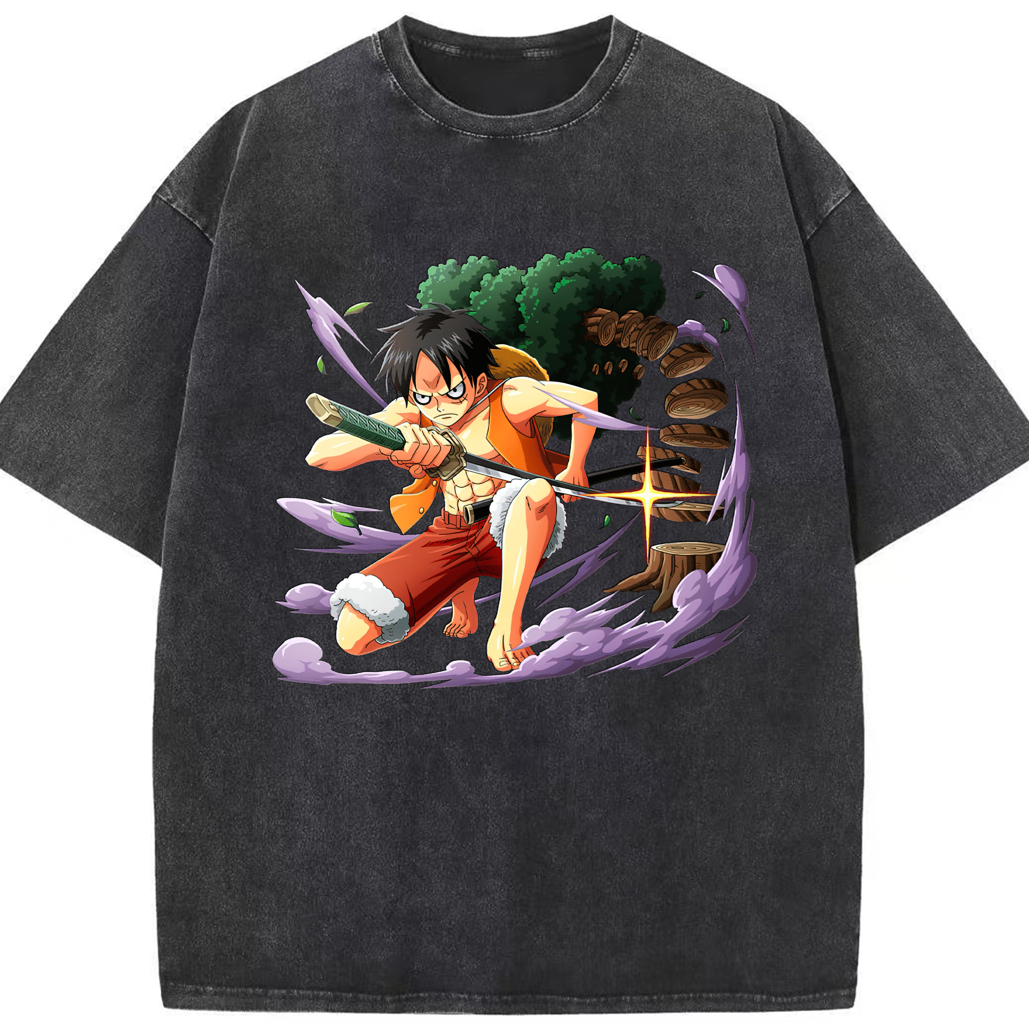 ワンピース モンキー・D・ルフィ ONE PIECE Monkey D. Luffy 綿100% ヴィンテージ風 半袖Tシャツ（フロントプリント）