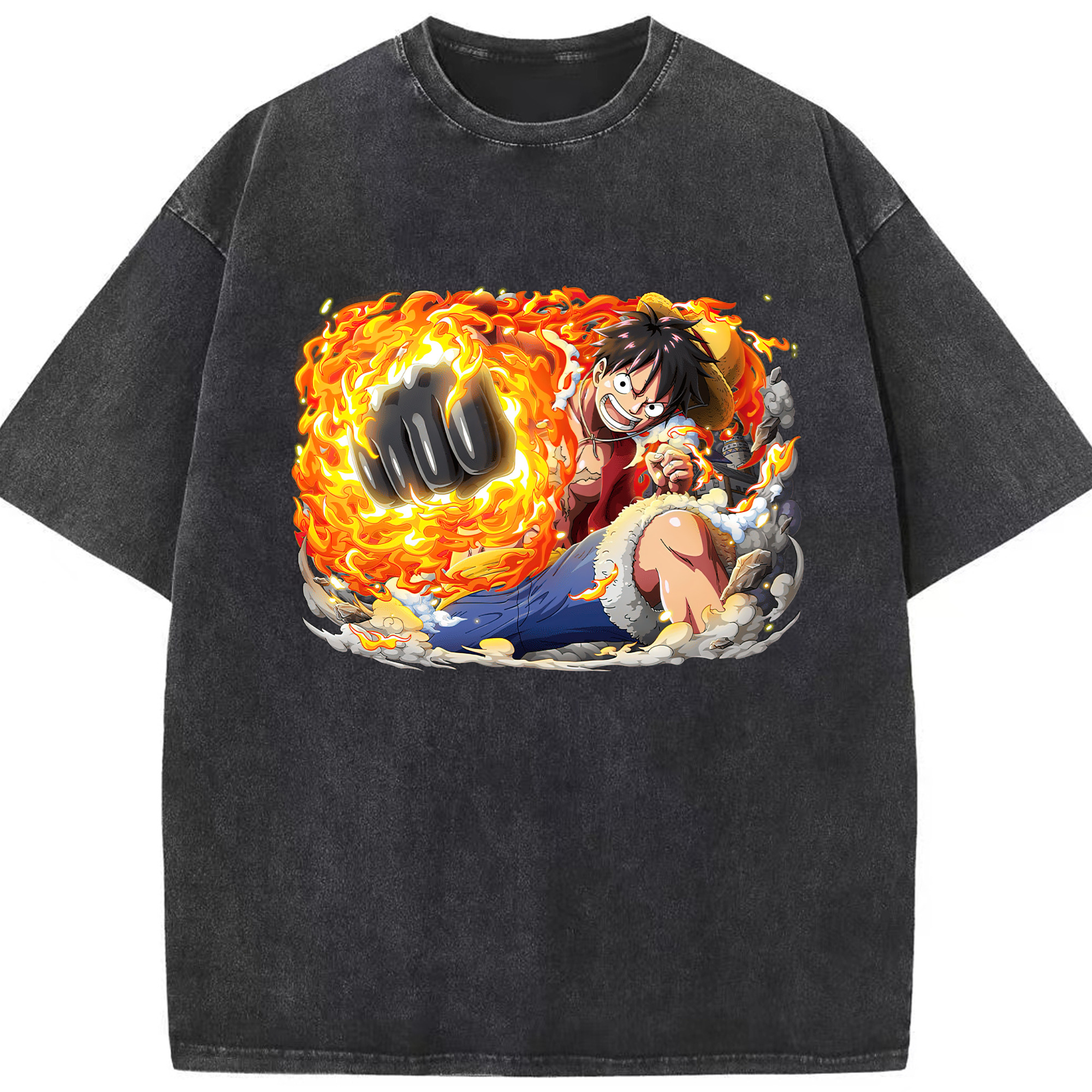 ワンピース モンキー・D・ルフィ ONE PIECE Monkey D. Luffy 綿100% ヴィンテージ風 半袖Tシャツ（フロントプリント）