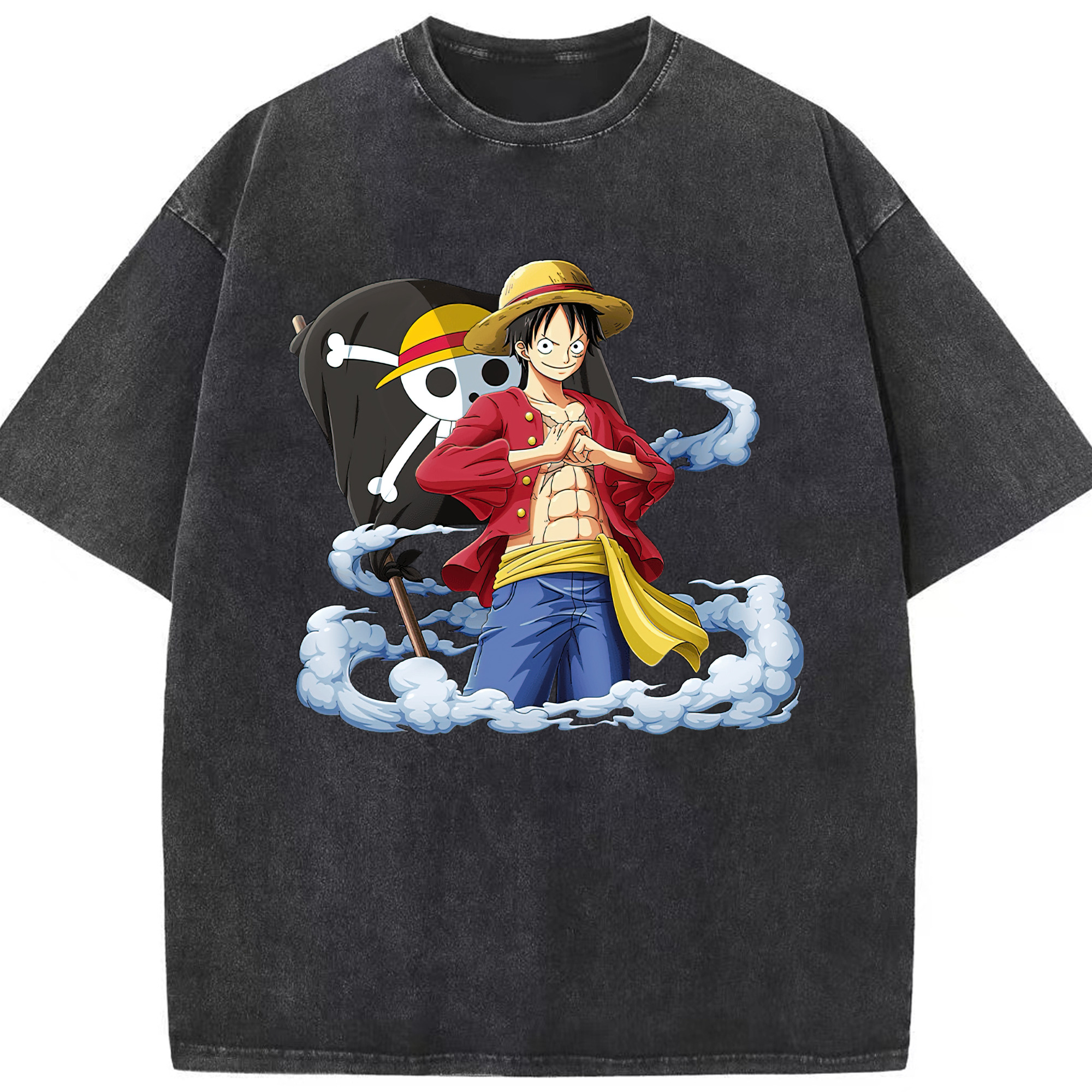 ワンピース モンキー・D・ルフィ ONE PIECE Monkey D. Luffy 綿100% ヴィンテージ風 半袖Tシャツ（フロントプリント）