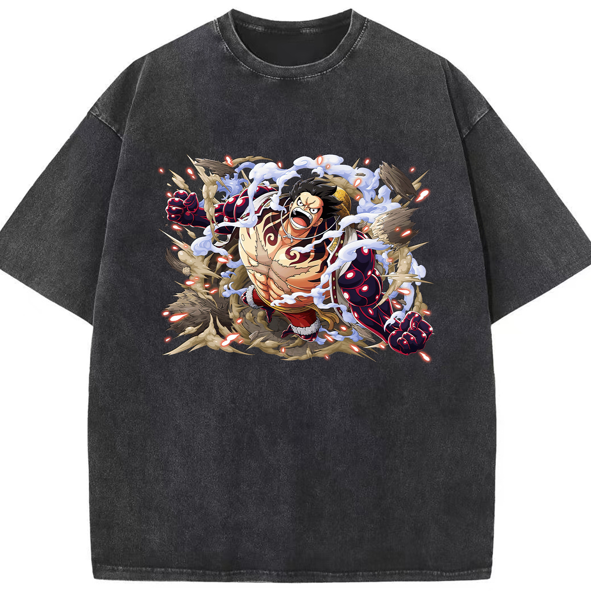 ワンピース モンキー・D・ルフィ ONE PIECE Monkey D. Luffy 綿100% ヴィンテージ風 半袖Tシャツ（フロントプリント）