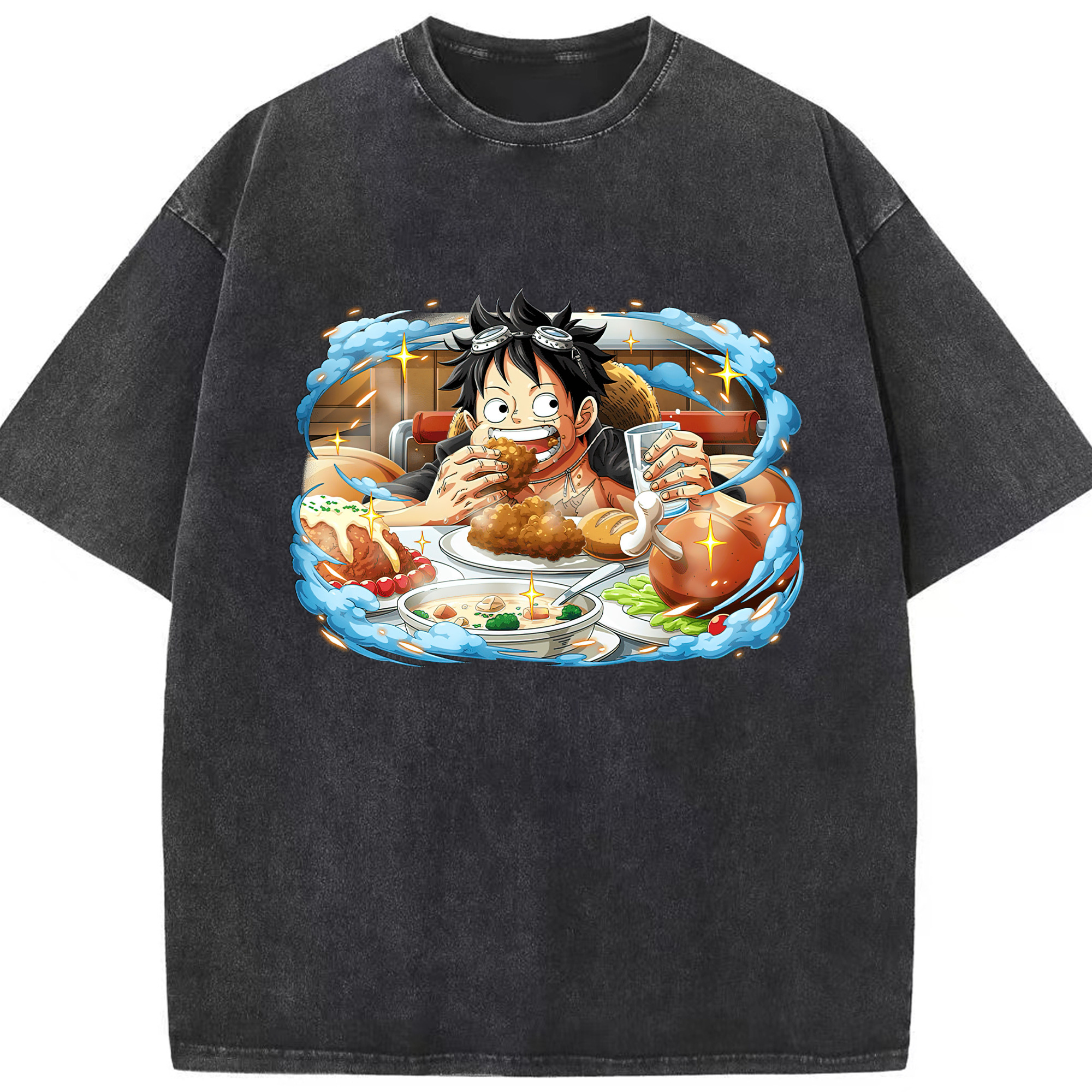 ワンピース モンキー・D・ルフィ ONE PIECE Monkey D. Luffy 綿100% ヴィンテージ風 半袖Tシャツ（フロントプリント）