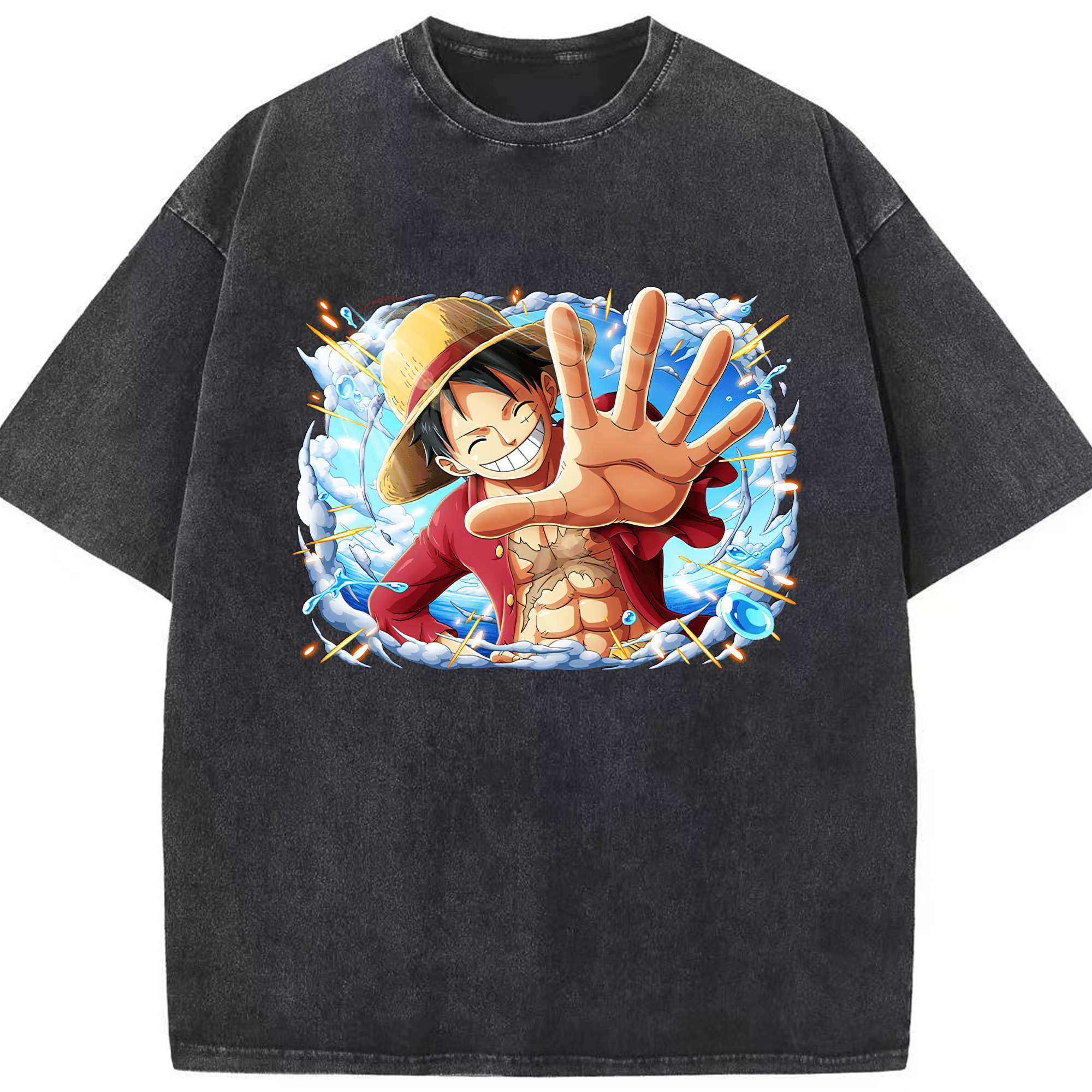 ワンピース モンキー・D・ルフィ ONE PIECE Monkey D. Luffy 綿100% ヴィンテージ風 半袖Tシャツ（フロントプリント）