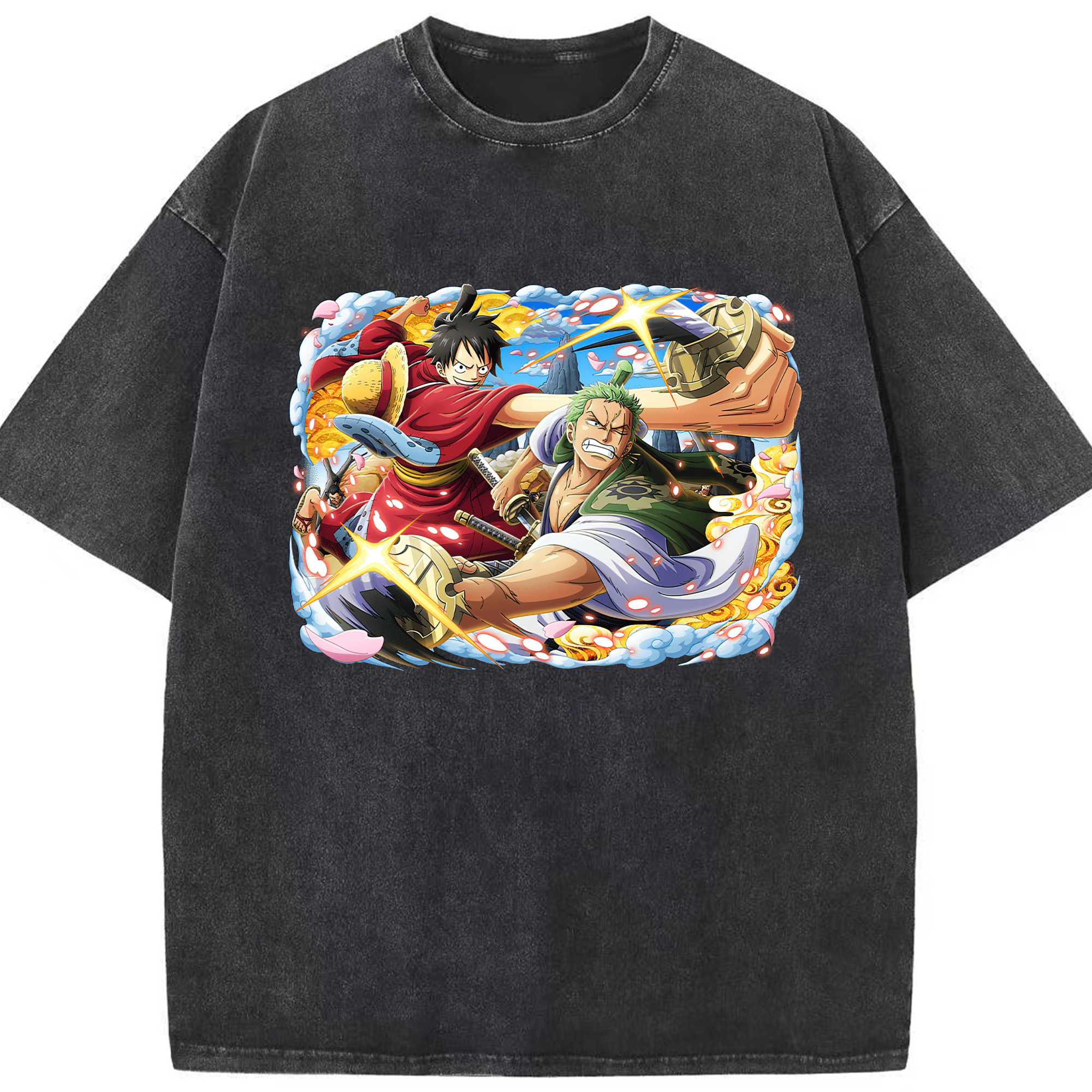 ワンピース モンキー・D・ルフィ ONE PIECE Monkey D. Luffy 綿100% ヴィンテージ風 半袖Tシャツ（フロントプリント）