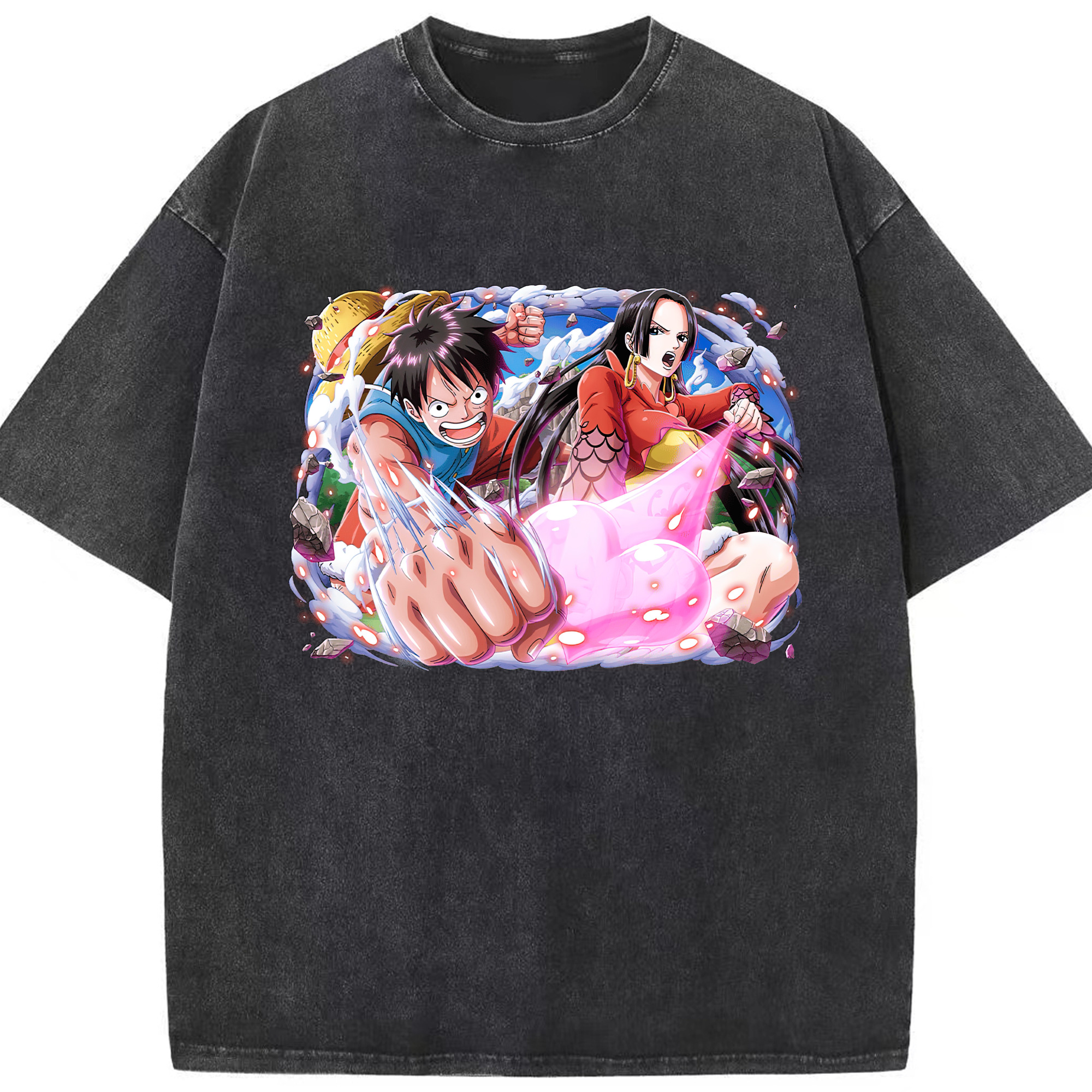 ワンピース モンキー・D・ルフィ ONE PIECE Monkey D. Luffy 綿100% ヴィンテージ風 半袖Tシャツ（フロントプリント）