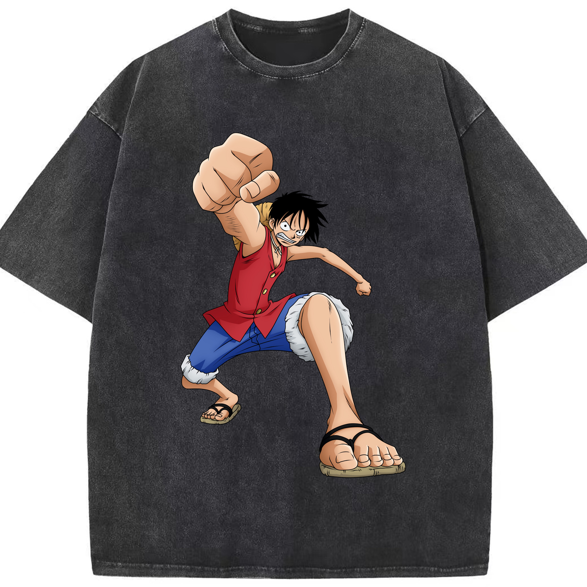 ワンピース モンキー・D・ルフィ ONE PIECE Monkey D. Luffy 綿100% ヴィンテージ風 半袖Tシャツ（フロントプリント）
