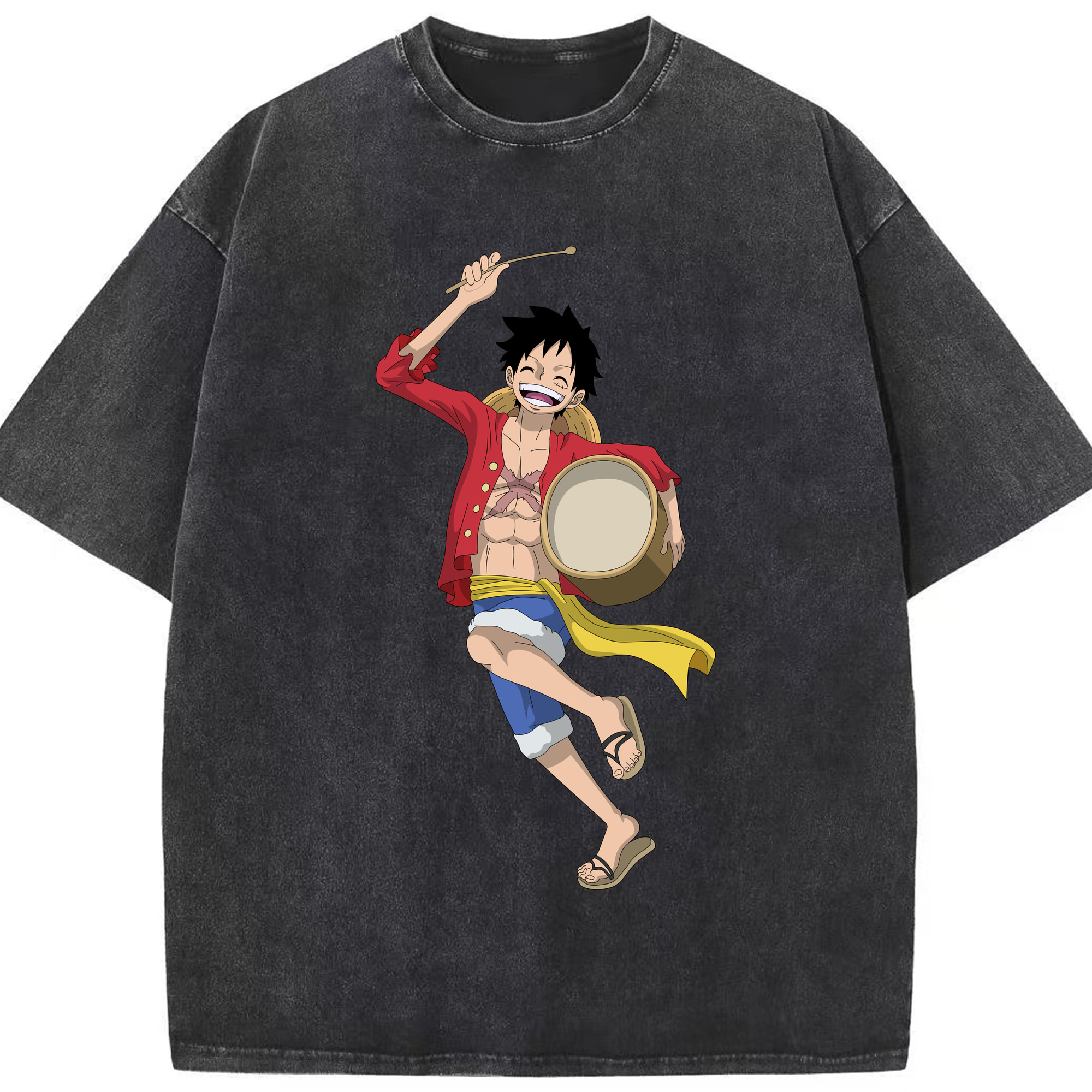ワンピース モンキー・D・ルフィ ONE PIECE Monkey D. Luffy 綿100% ヴィンテージ風 半袖Tシャツ（フロントプリント）