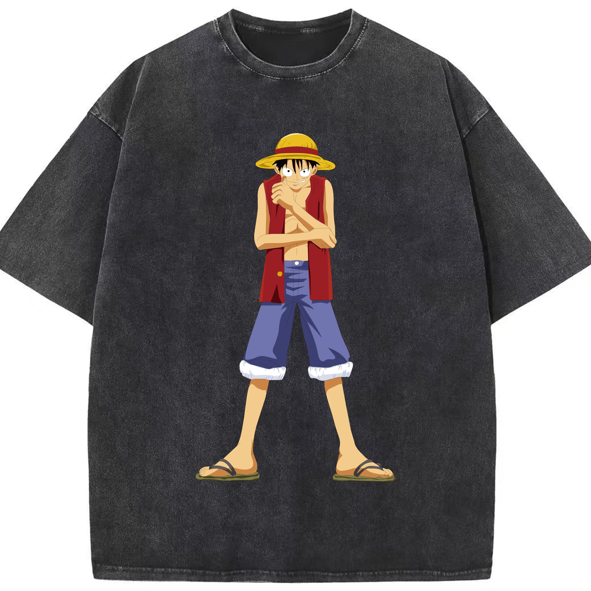 ワンピース モンキー・D・ルフィ ONE PIECE Monkey D. Luffy 綿100% ヴィンテージ風 半袖Tシャツ（フロントプリント）