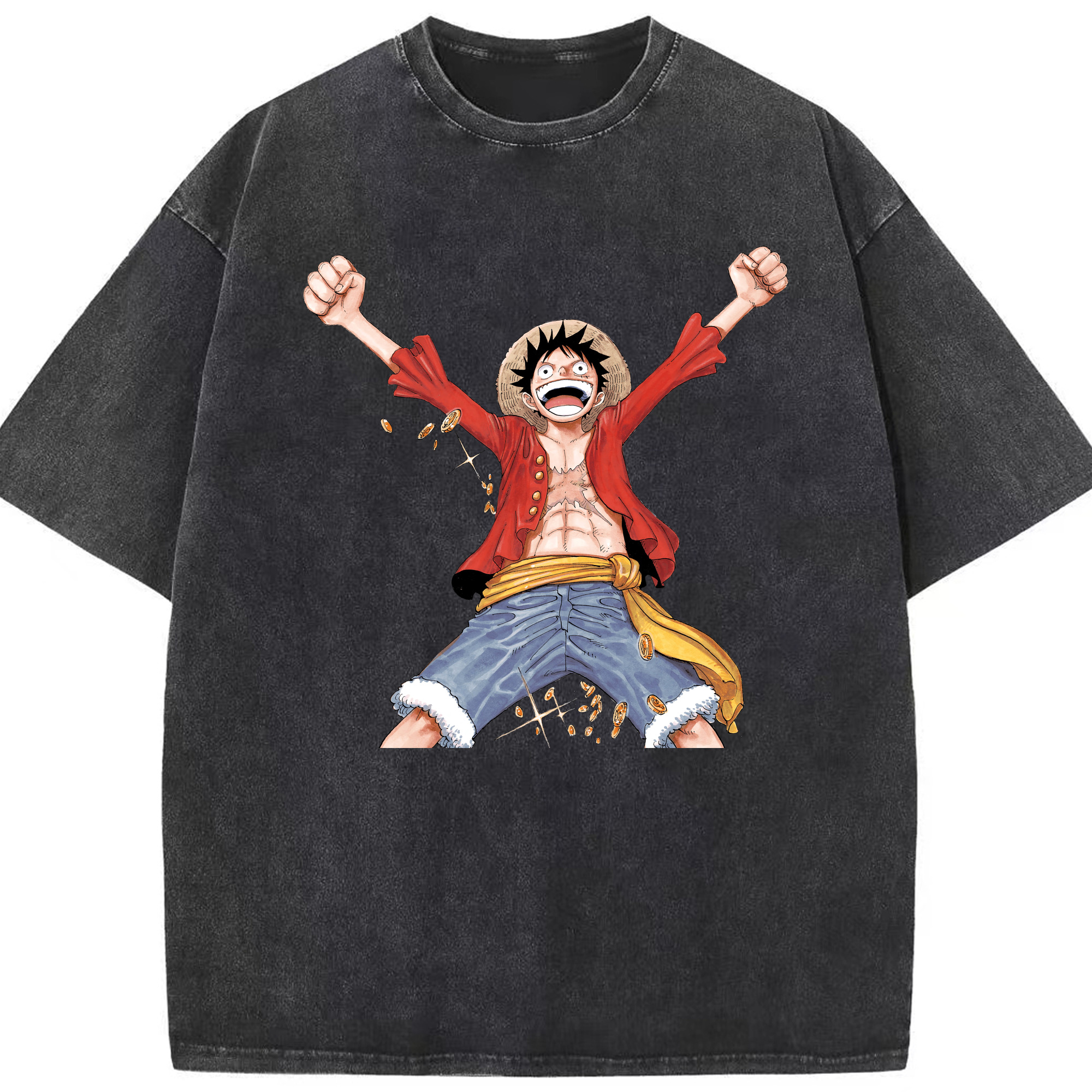 ワンピース モンキー・D・ルフィ ONE PIECE Monkey D. Luffy 綿100% ヴィンテージ風 半袖Tシャツ（フロントプリント）