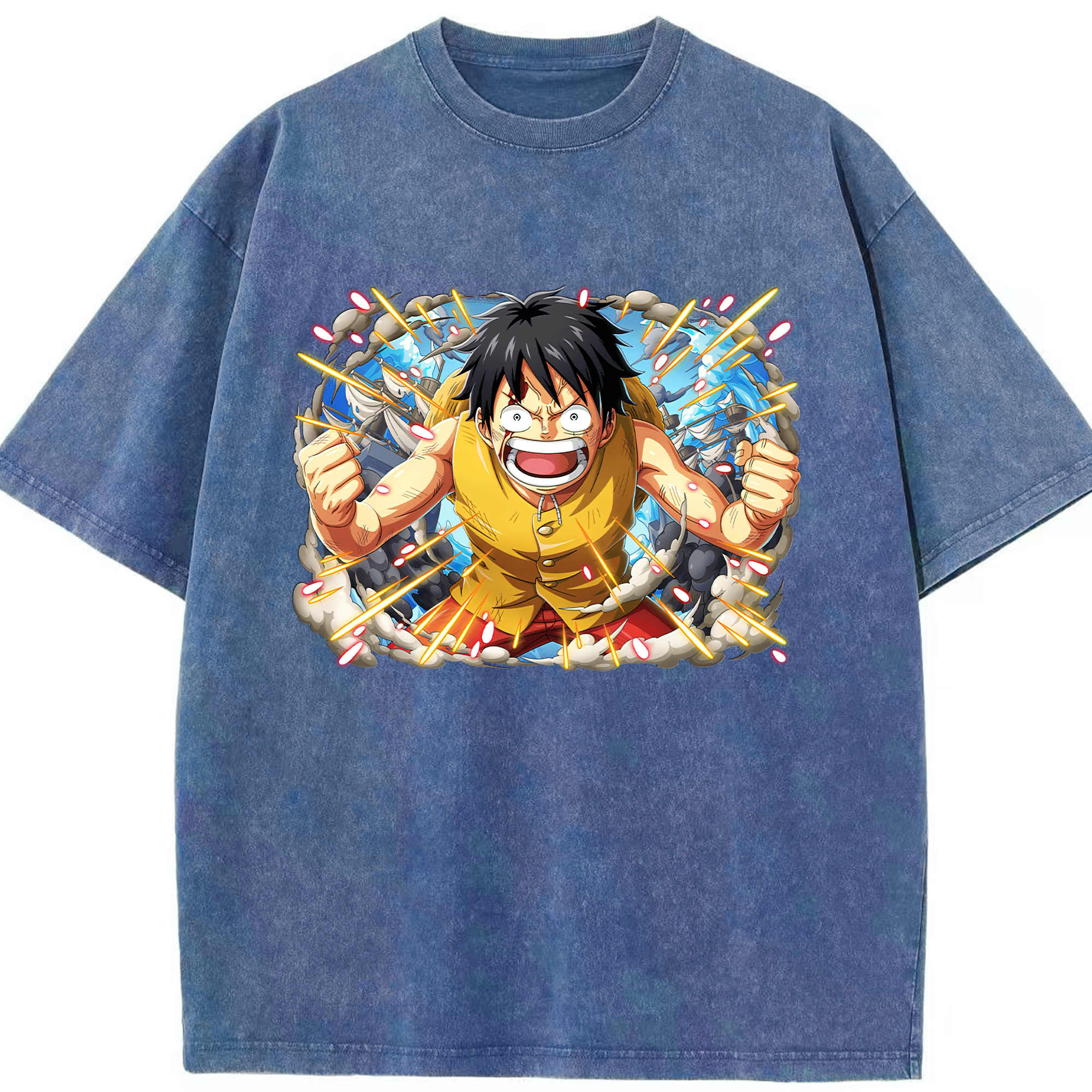 ワンピース モンキー・D・ルフィ ONE PIECE Monkey D. Luffy 綿100% ヴィンテージ風 半袖Tシャツ（フロントプリント）