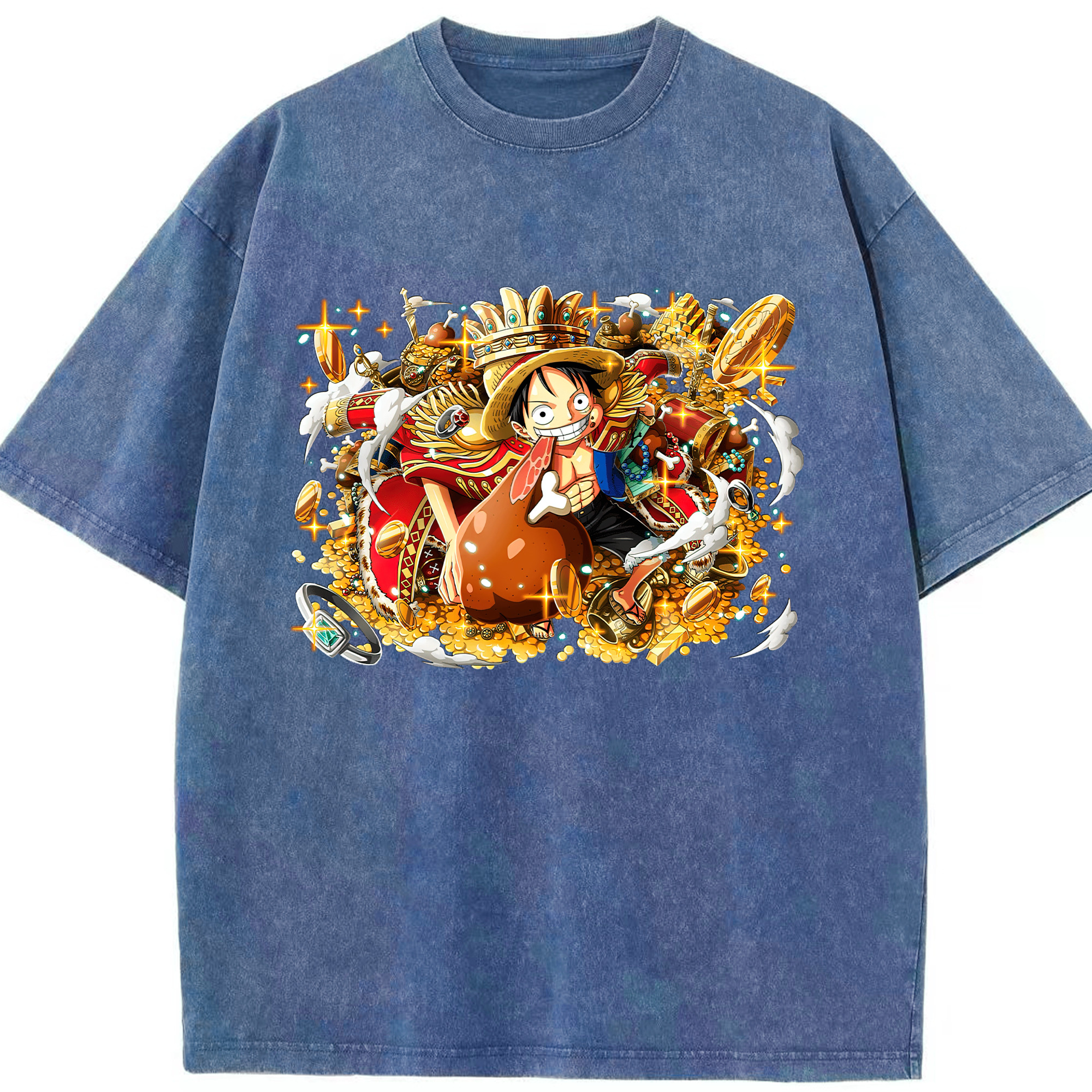 ワンピース モンキー・D・ルフィ ONE PIECE Monkey D. Luffy 綿100% ヴィンテージ風 半袖Tシャツ（フロントプリント）