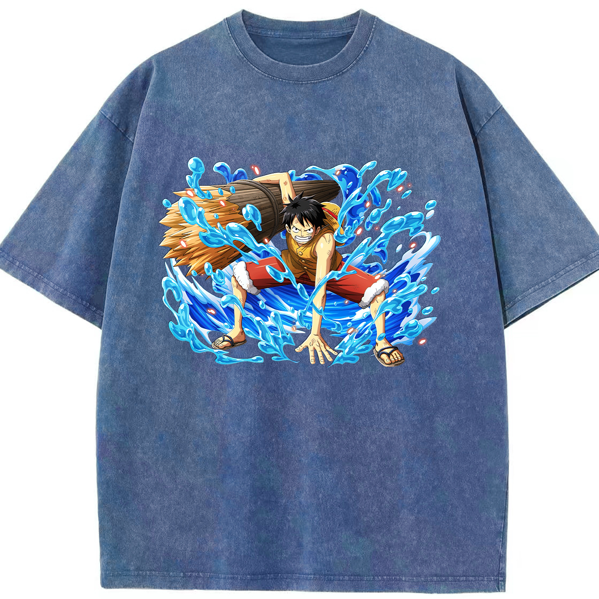 ワンピース モンキー・D・ルフィ ONE PIECE Monkey D. Luffy 綿100% ヴィンテージ風 半袖Tシャツ（フロントプリント）
