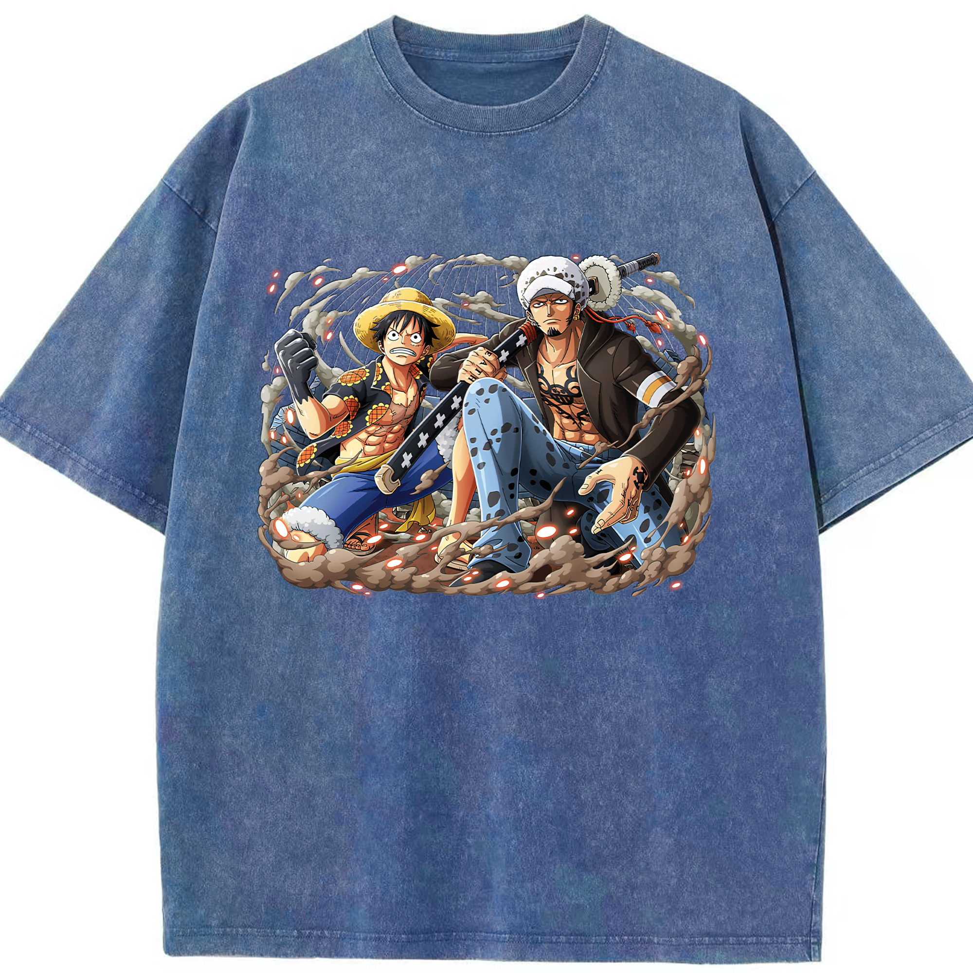 ワンピース モンキー・D・ルフィ ONE PIECE Monkey D. Luffy 綿100% ヴィンテージ風 半袖Tシャツ（フロントプリント）