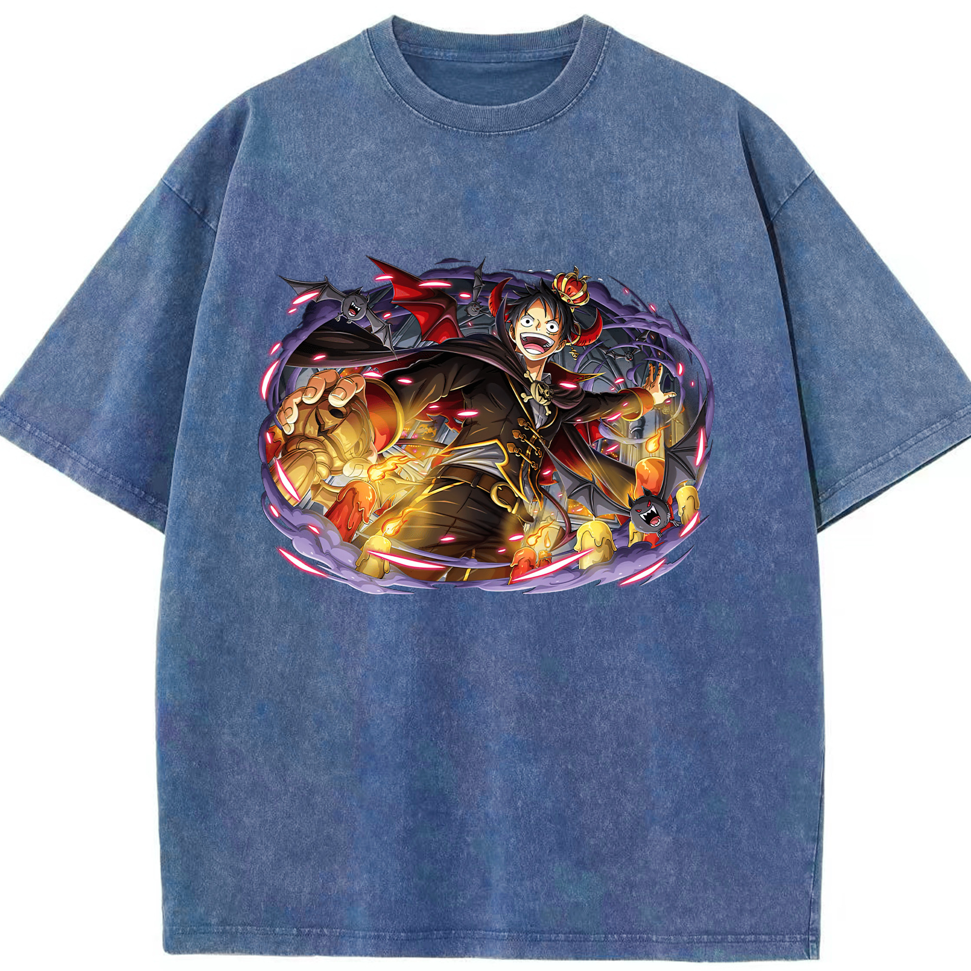 ワンピース モンキー・D・ルフィ ONE PIECE Monkey D. Luffy 綿100% ヴィンテージ風 半袖Tシャツ（フロントプリント）