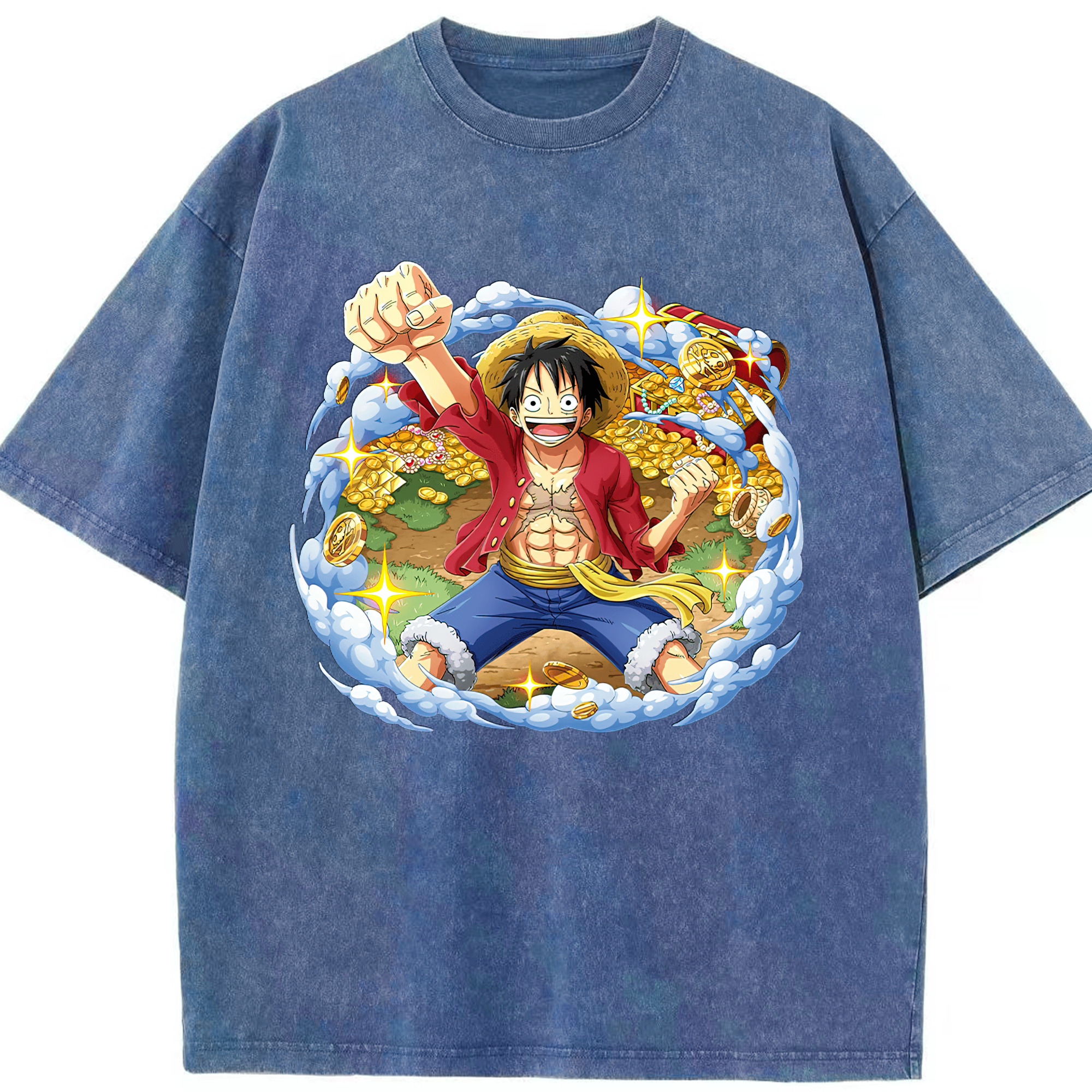 ワンピース モンキー・D・ルフィ ONE PIECE Monkey D. Luffy 綿100% ヴィンテージ風 半袖Tシャツ（フロントプリント）