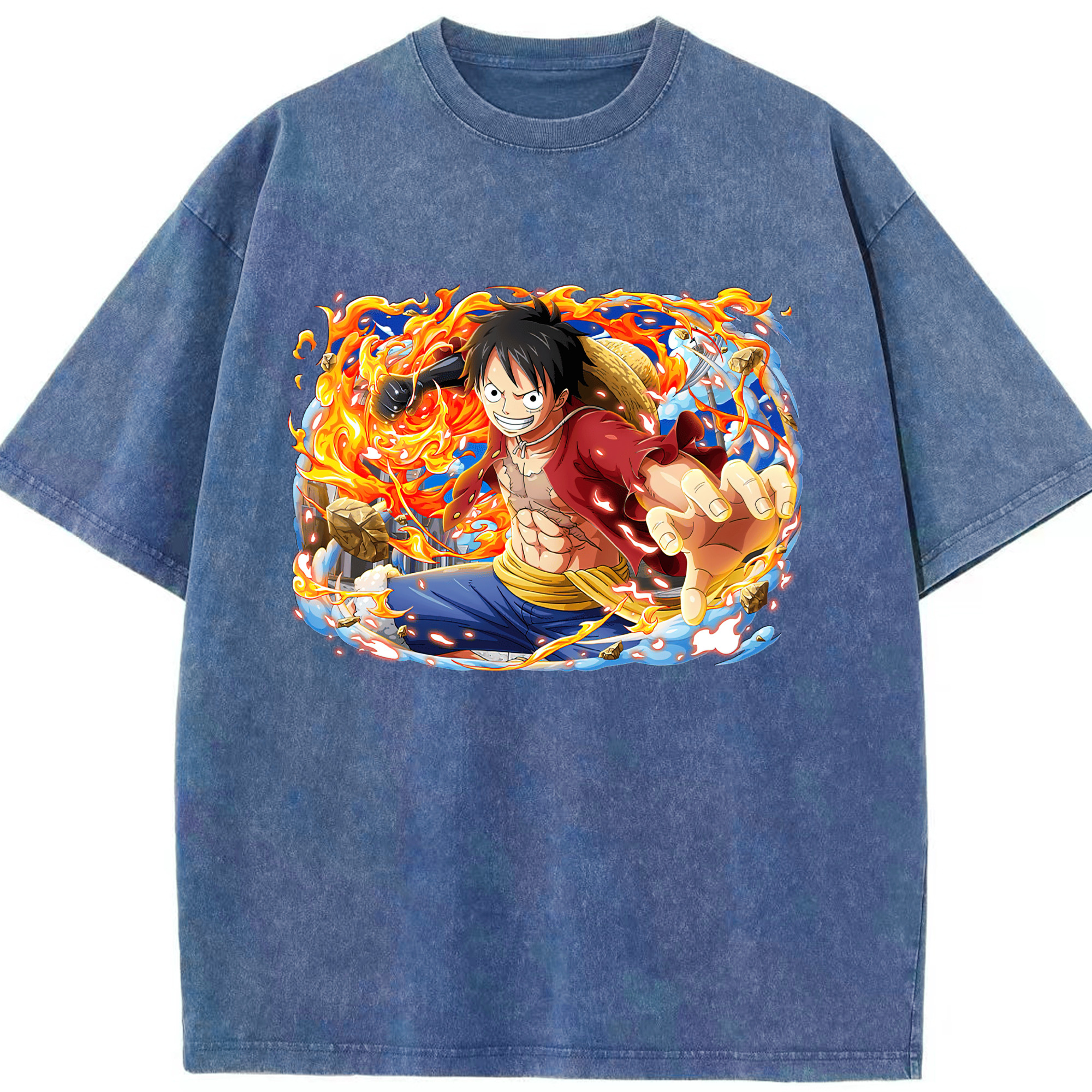 ワンピース モンキー・D・ルフィ ONE PIECE Monkey D. Luffy 綿100% ヴィンテージ風 半袖Tシャツ（フロントプリント）