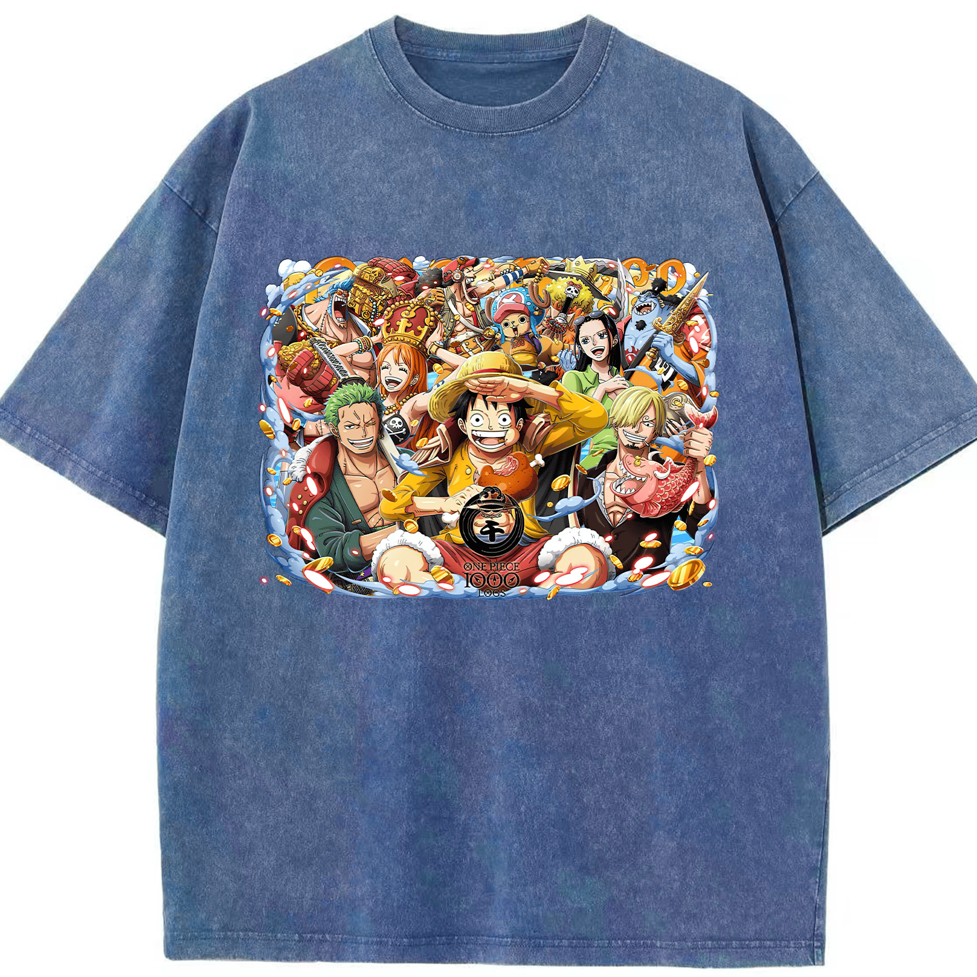 ワンピース モンキー・D・ルフィ ONE PIECE Monkey D. Luffy 綿100% ヴィンテージ風 半袖Tシャツ（フロントプリント）