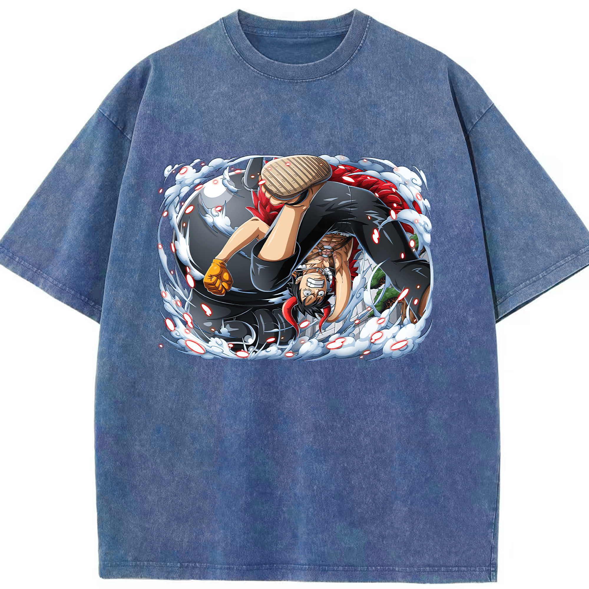 ワンピース モンキー・D・ルフィ ONE PIECE Monkey D. Luffy 綿100% ヴィンテージ風 半袖Tシャツ（フロントプリント）