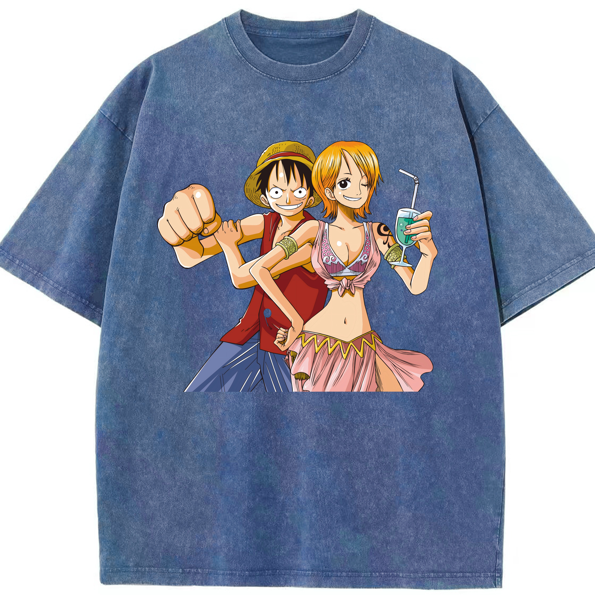 ワンピース モンキー・D・ルフィ ONE PIECE Monkey D. Luffy 綿100% ヴィンテージ風 半袖Tシャツ（フロントプリント）