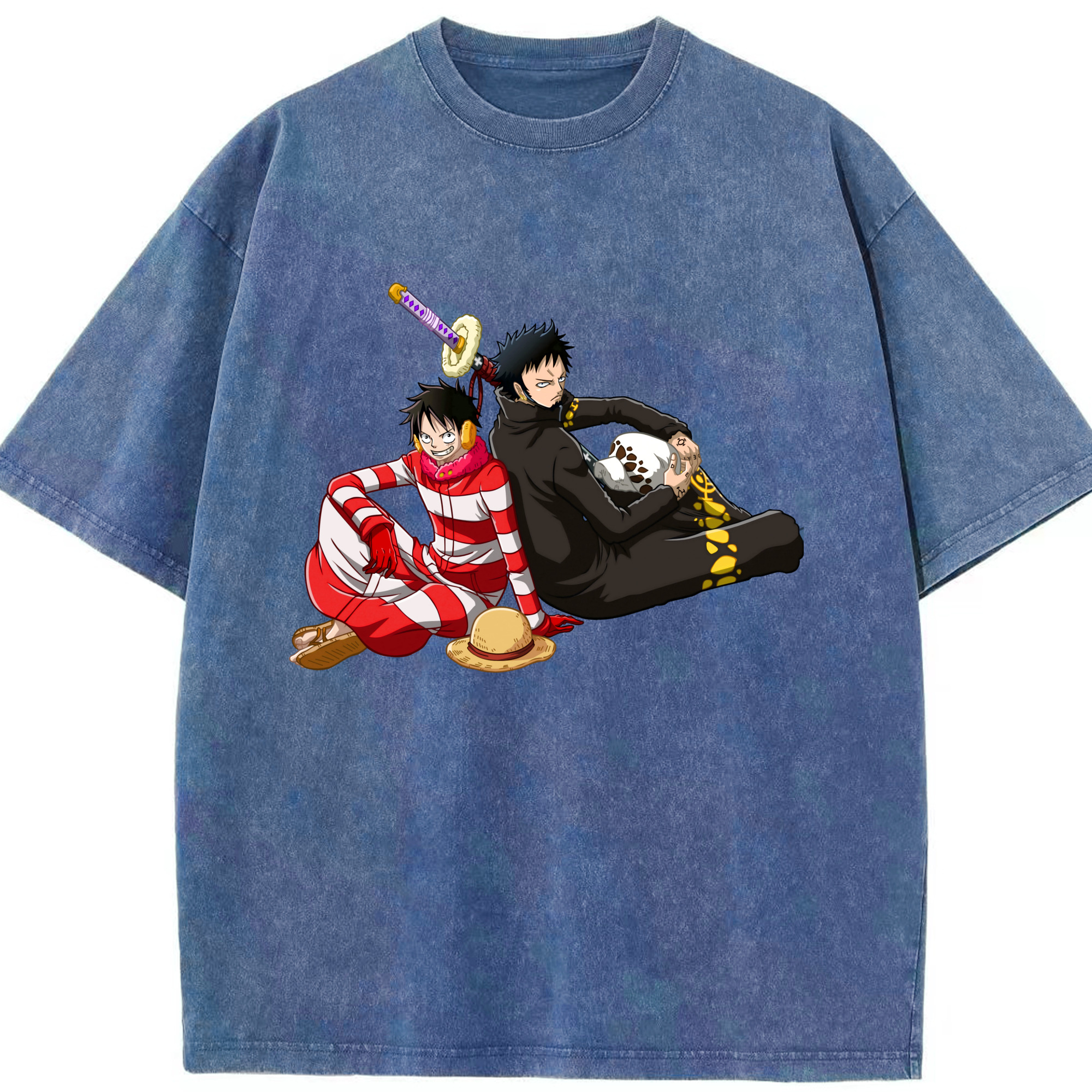 ワンピース モンキー・D・ルフィ ONE PIECE Monkey D. Luffy 綿100% ヴィンテージ風 半袖Tシャツ（フロントプリント）