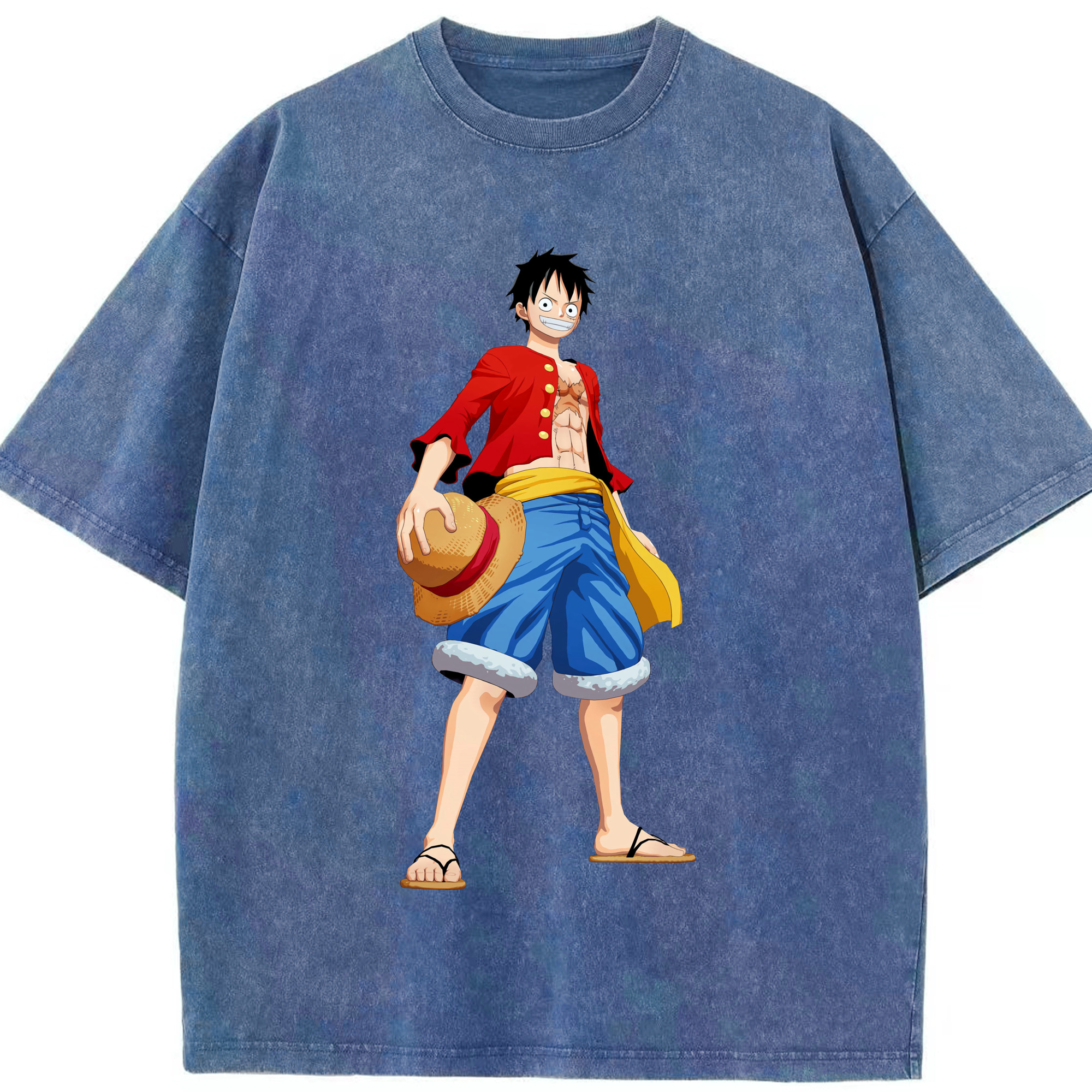 ワンピース モンキー・D・ルフィ ONE PIECE Monkey D. Luffy 綿100% ヴィンテージ風 半袖Tシャツ（フロントプリント）