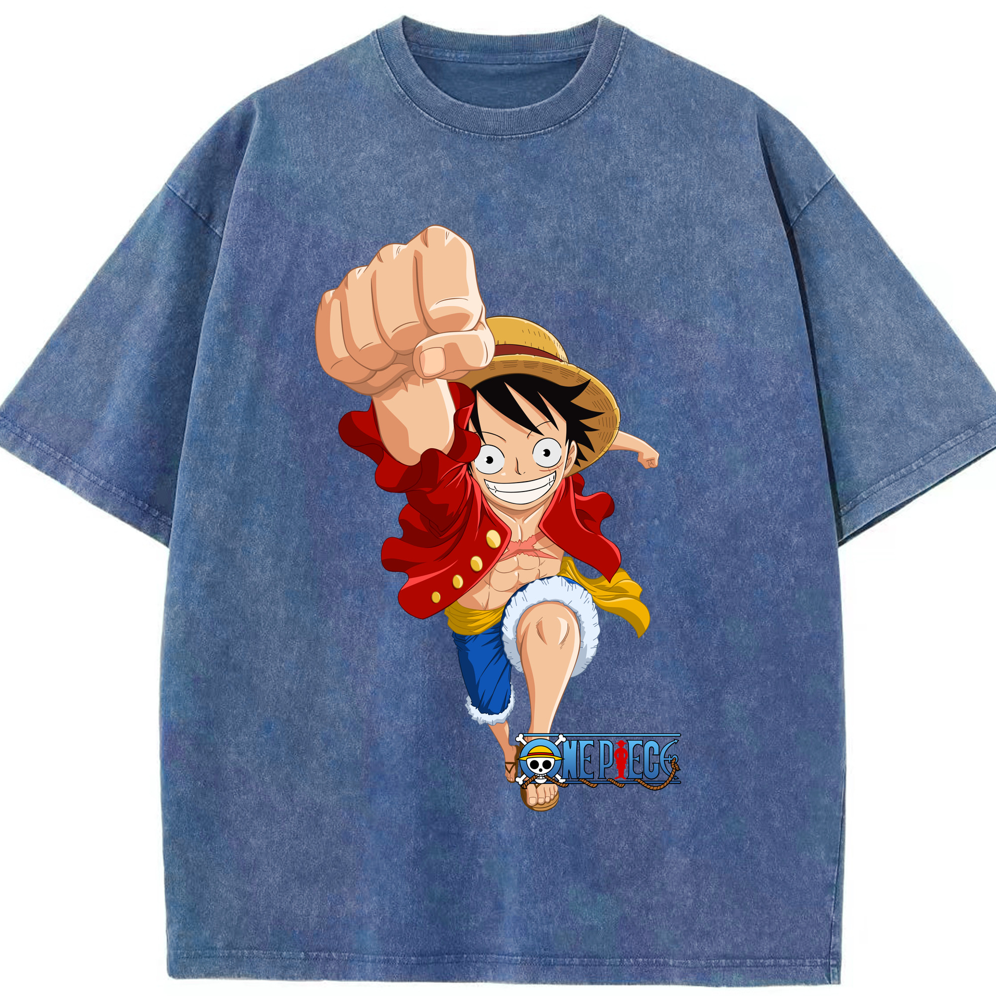ワンピース モンキー・D・ルフィ ONE PIECE Monkey D. Luffy 綿100% ヴィンテージ風 半袖Tシャツ（フロントプリント）