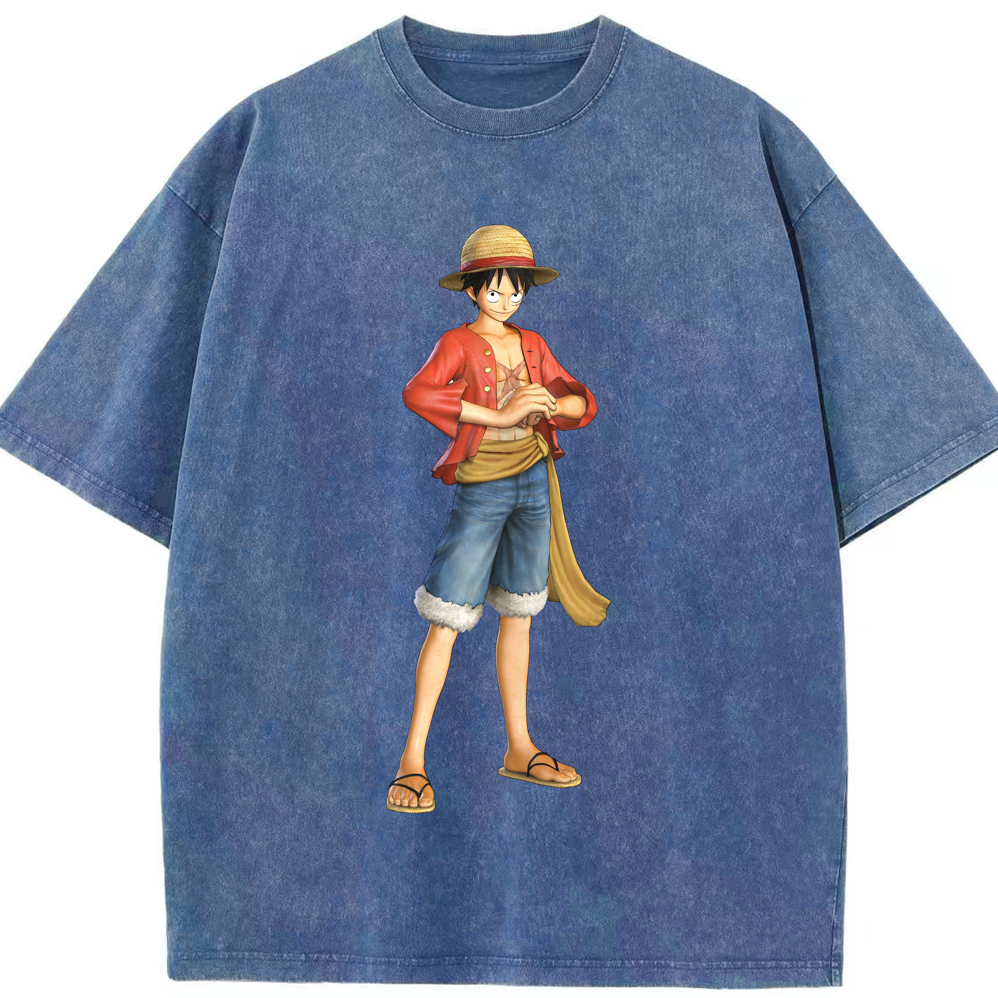 ワンピース モンキー・D・ルフィ ONE PIECE Monkey D. Luffy 綿100% ヴィンテージ風 半袖Tシャツ（フロントプリント）