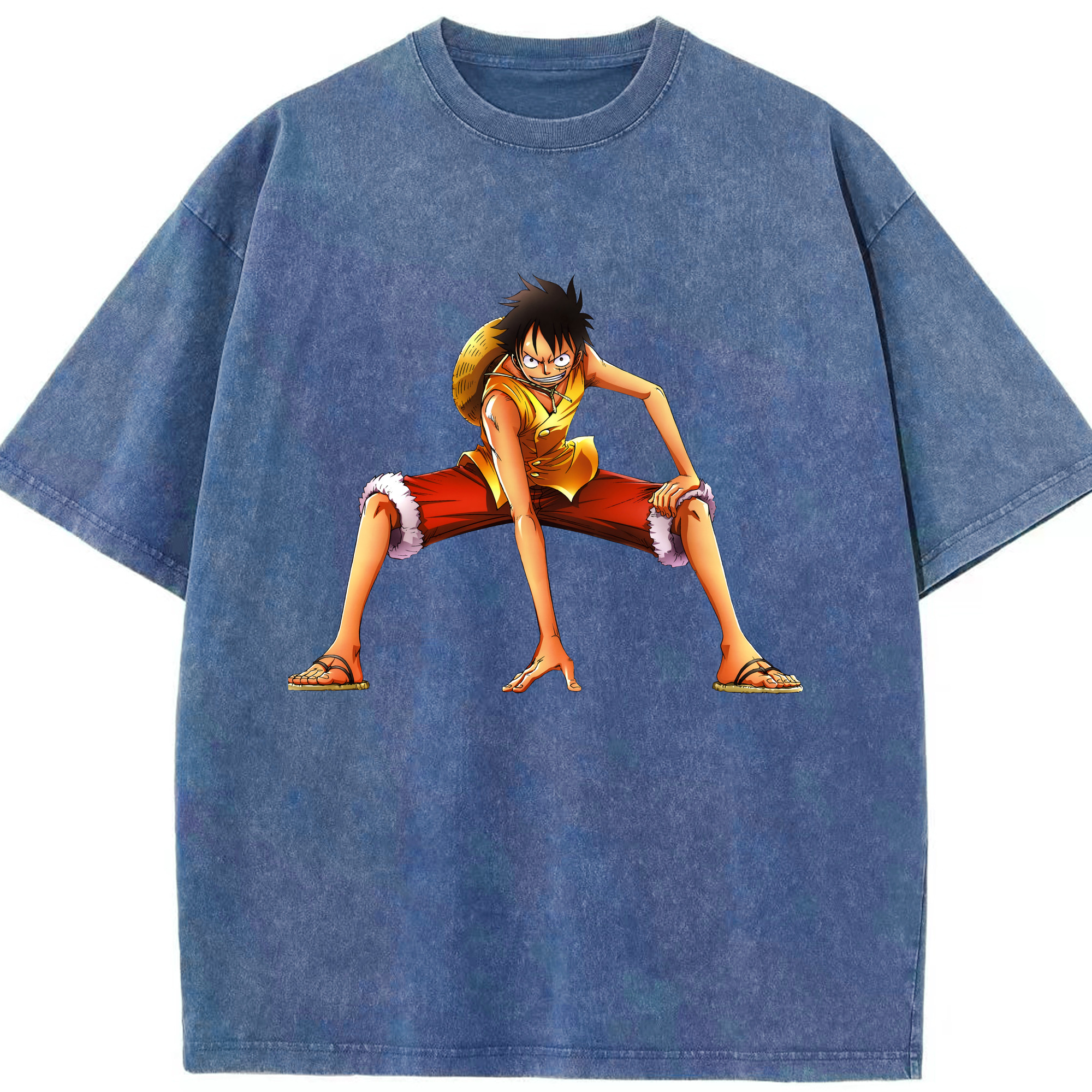 ワンピース モンキー・D・ルフィ ONE PIECE Monkey D. Luffy 綿100% ヴィンテージ風 半袖Tシャツ（フロントプリント）