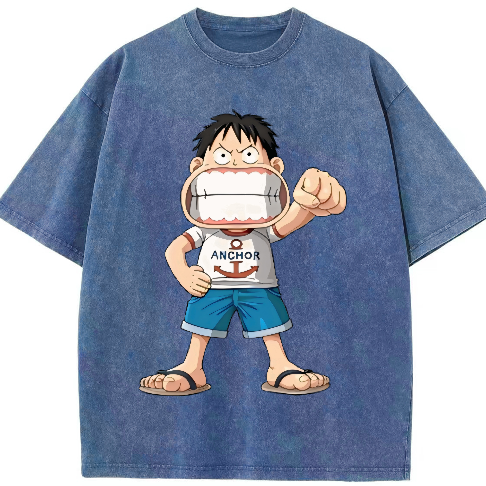 （画像用） ワンピース モンキー・D・ルフィ ONE PIECE Monkey D. Luffy 綿100% ヴィンテージ風 半袖Tシャツ（フロントプリント）